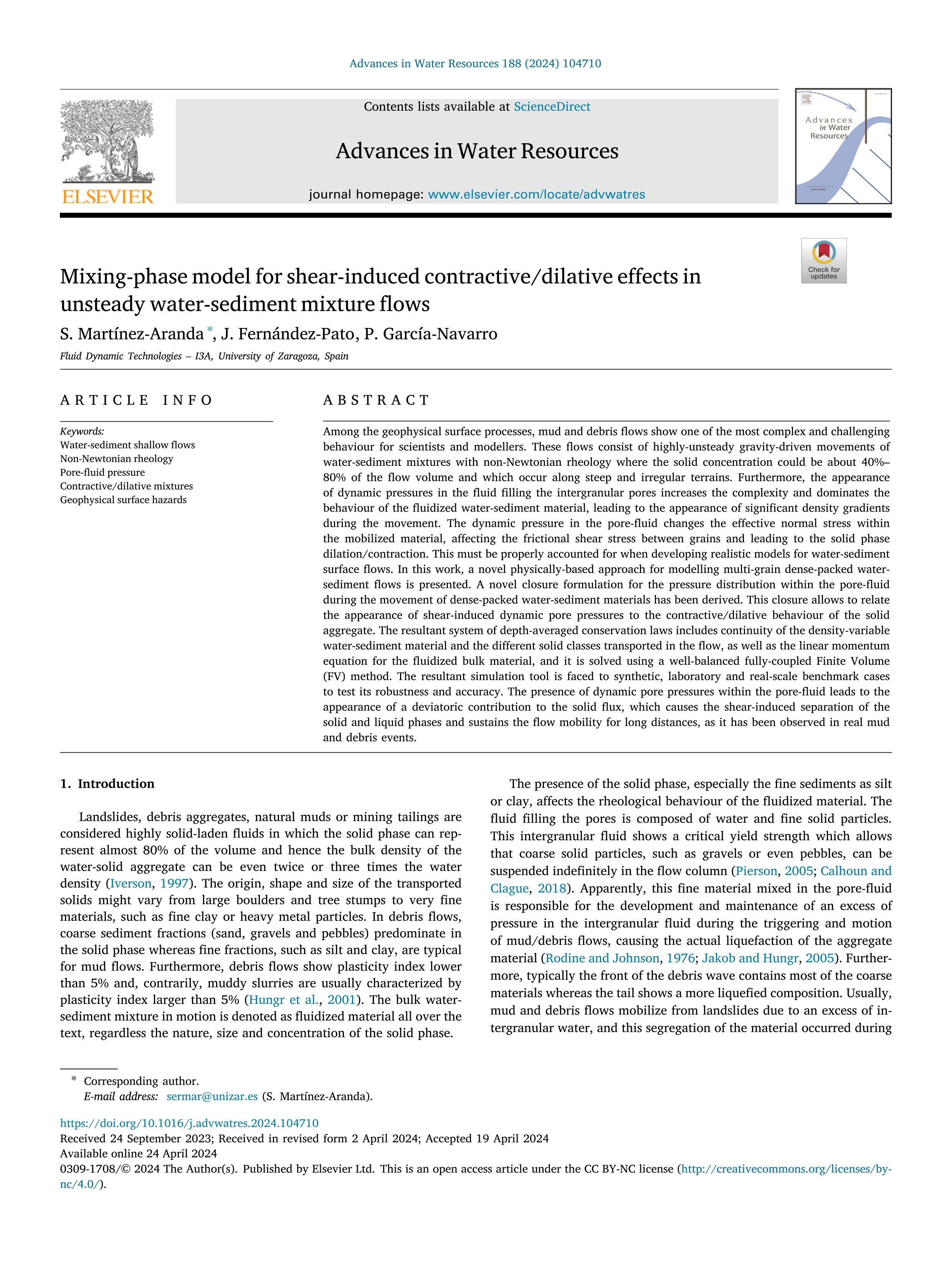 Mixing-phase model for shear-induced contractive/dilative effects in unsteady water-sediment mixture flows