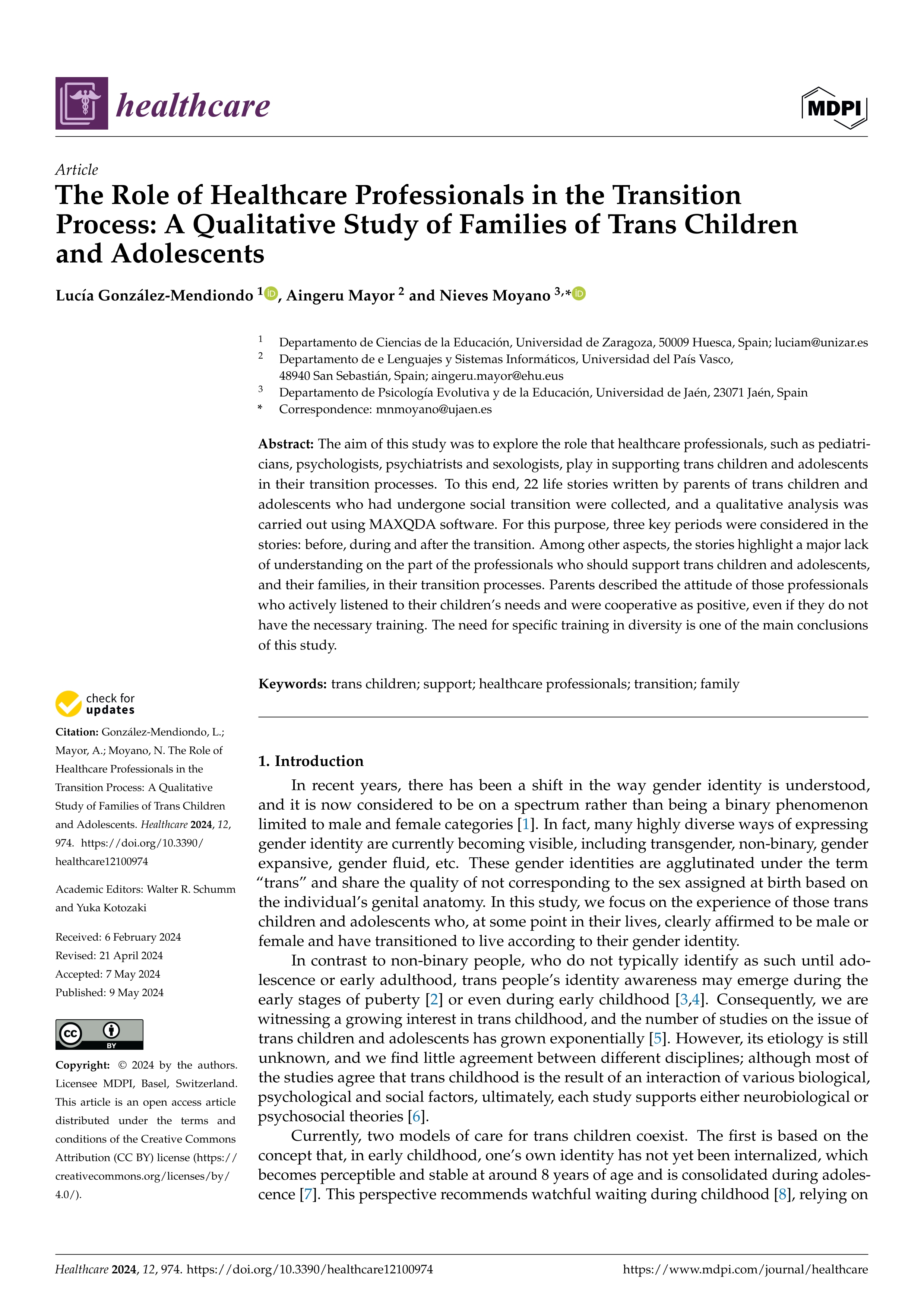 The Role of Healthcare Professionals in the Transition Process: A Qualitative Study of Families of Trans Children and Adolescents