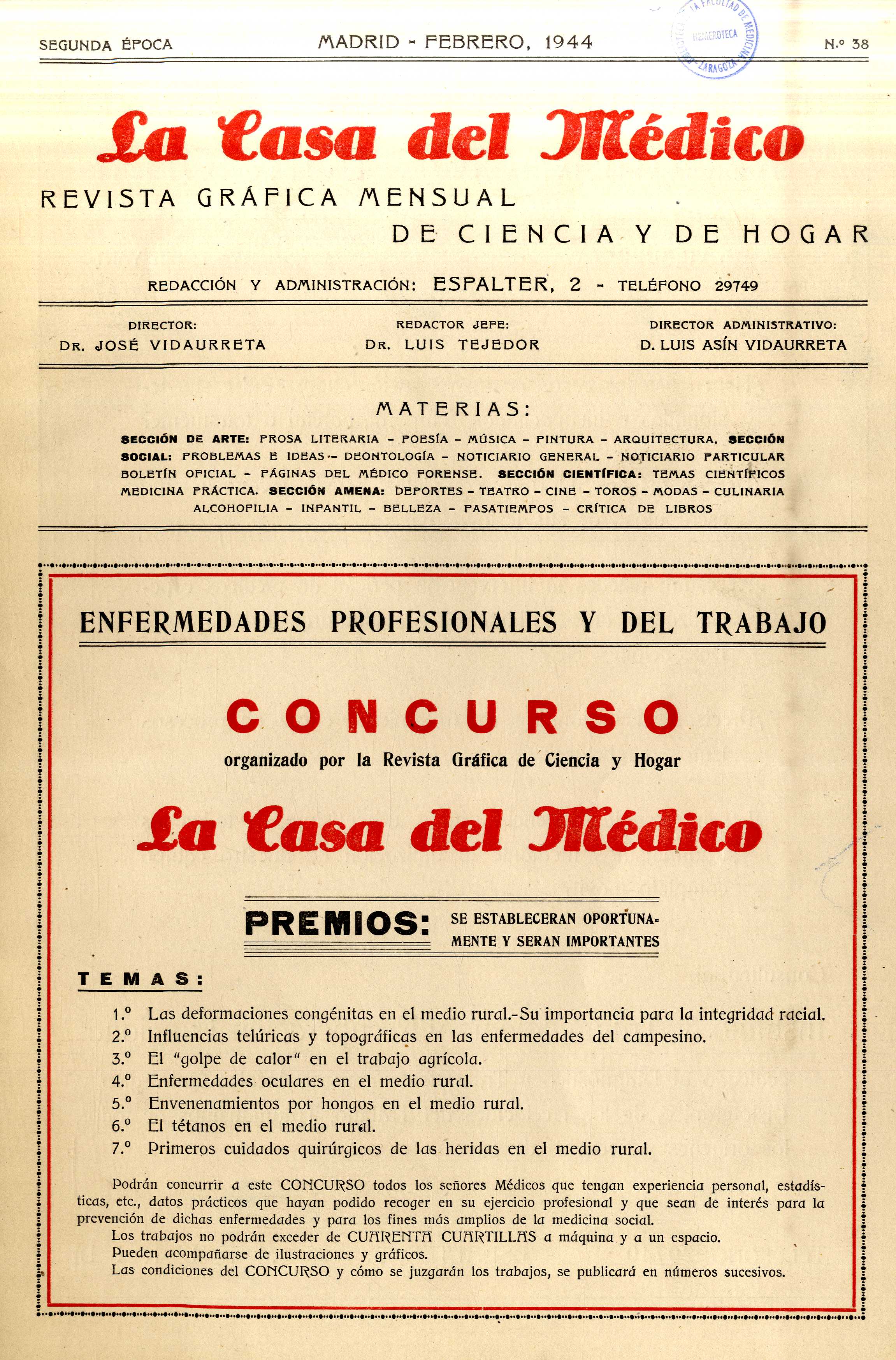 La Casa del Médico. Revista Gráfica Mensual de ciencia y de hogar,  Segunda época, n. 38 (1944)