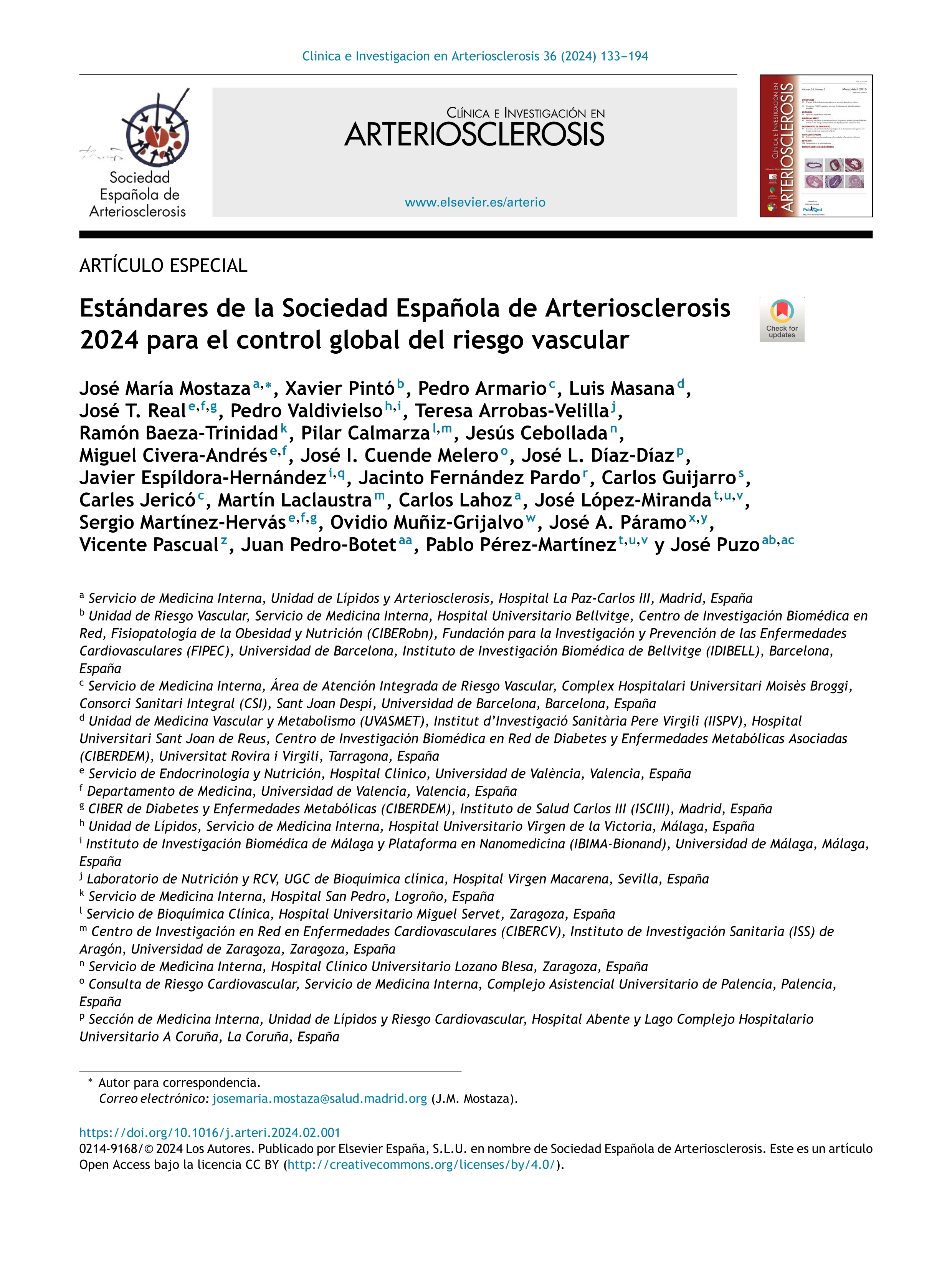 Estándares de la Sociedad Española de Arteriosclerosis 2024 para el control global del riesgo vascular