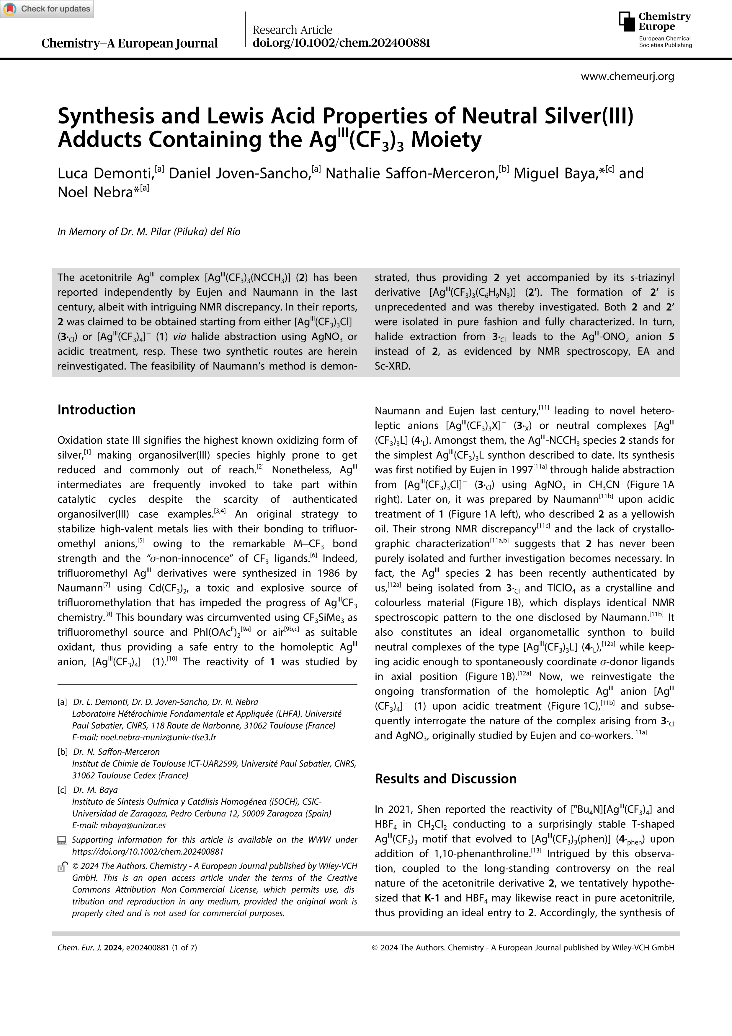 Synthesis and Lewis Acid Properties of Neutral Silver(III) Adducts Containing the Ag<sup>III</sup>(CF<sub>3</sub>)<sub>3</sub> Moiety