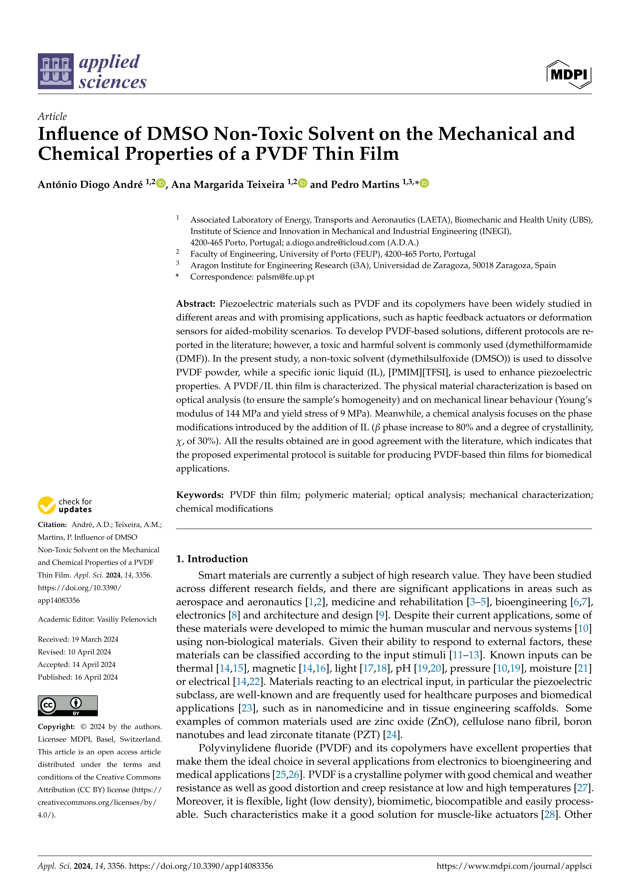 Influence of DMSO non-toxic solvent on the mechanical and chemical properties of a PVDF thin film