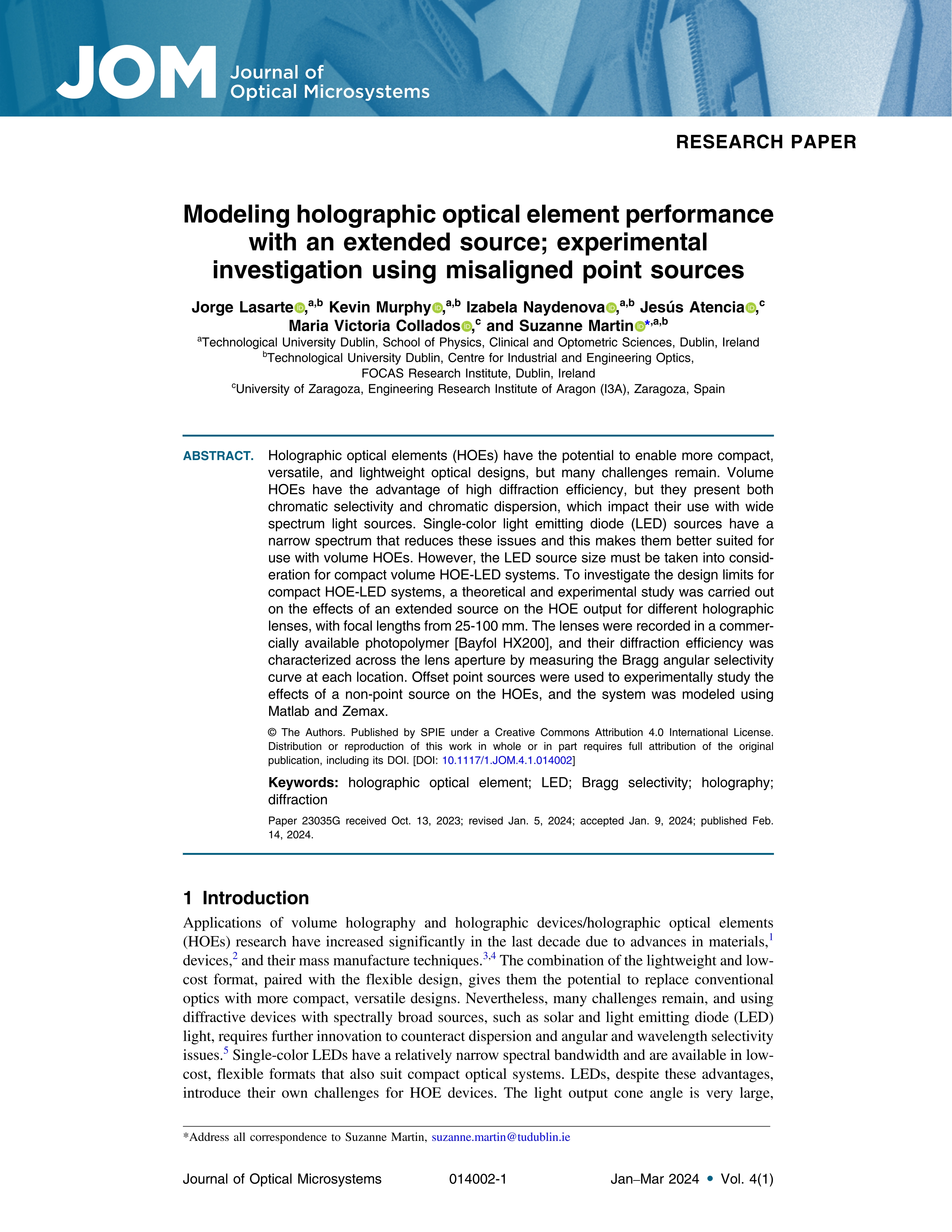 Modeling holographic optical element performance with an extended source; experimental investigation using misaligned point sources