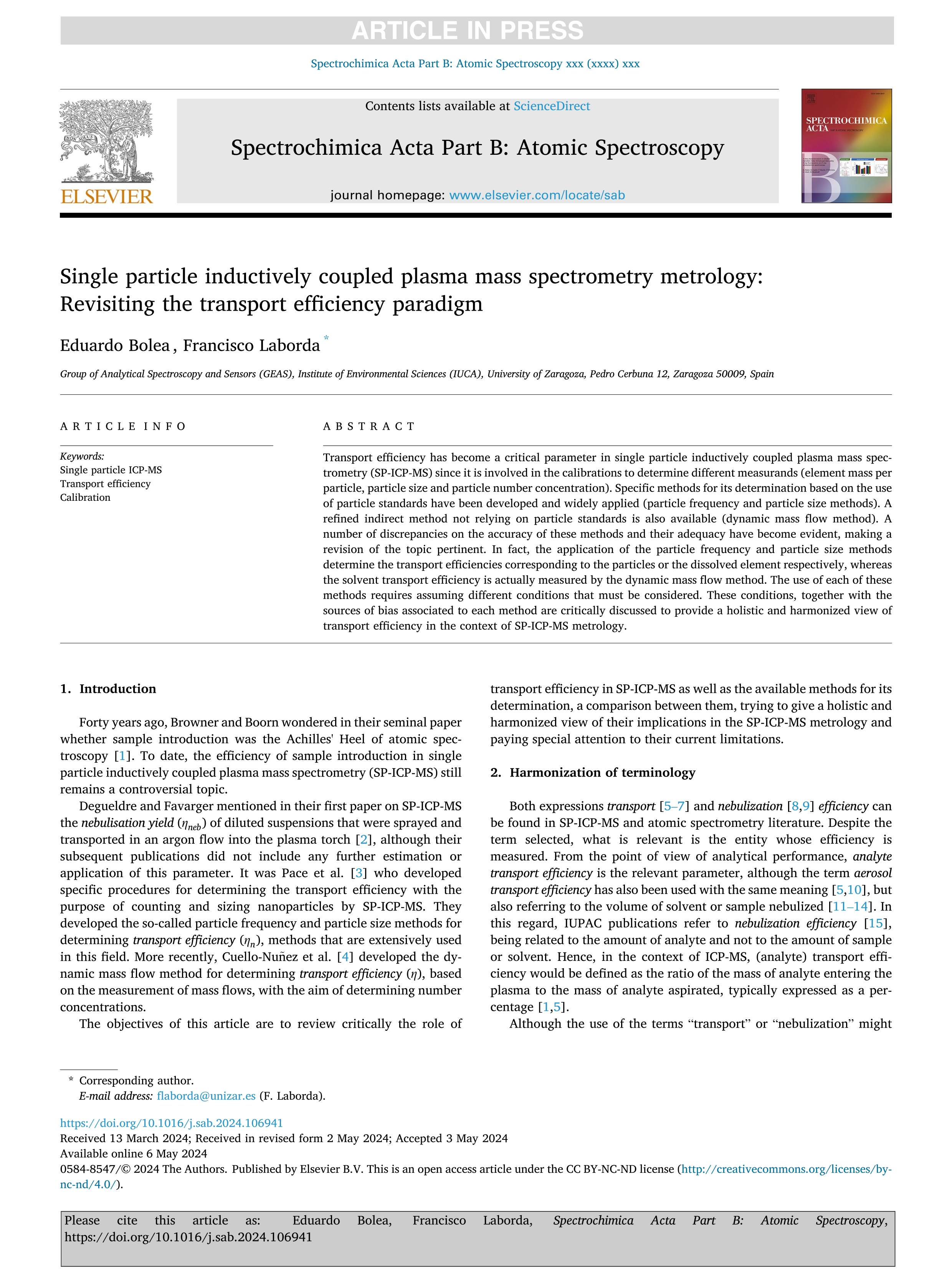 Single particle inductively coupled plasma mass spectrometry metrology: Revisiting the transport efficiency paradigm