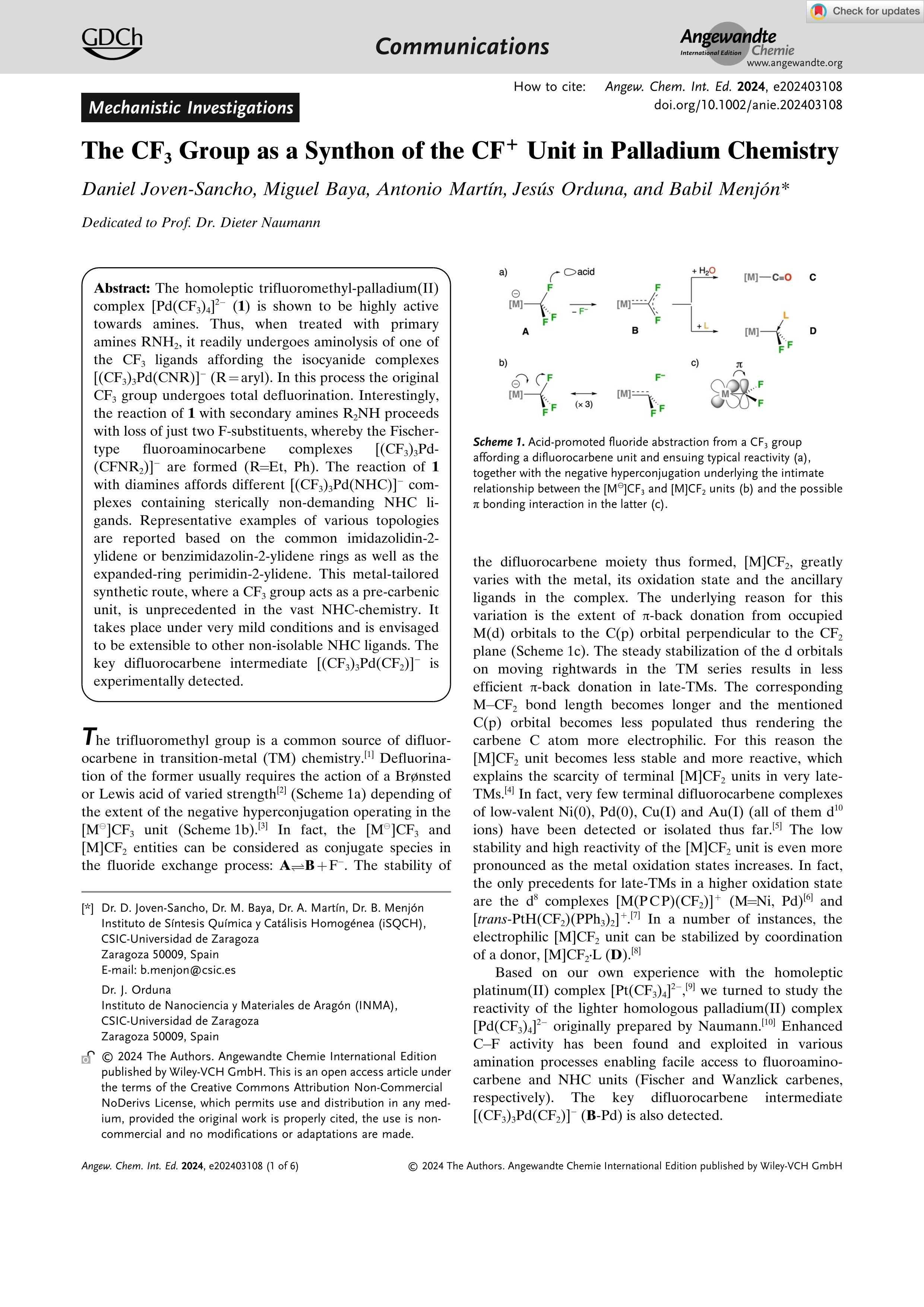The CF<sub>3</sub> Group as a Synthon of the CF<sup>+</sup> Unit in Palladium Chemistry