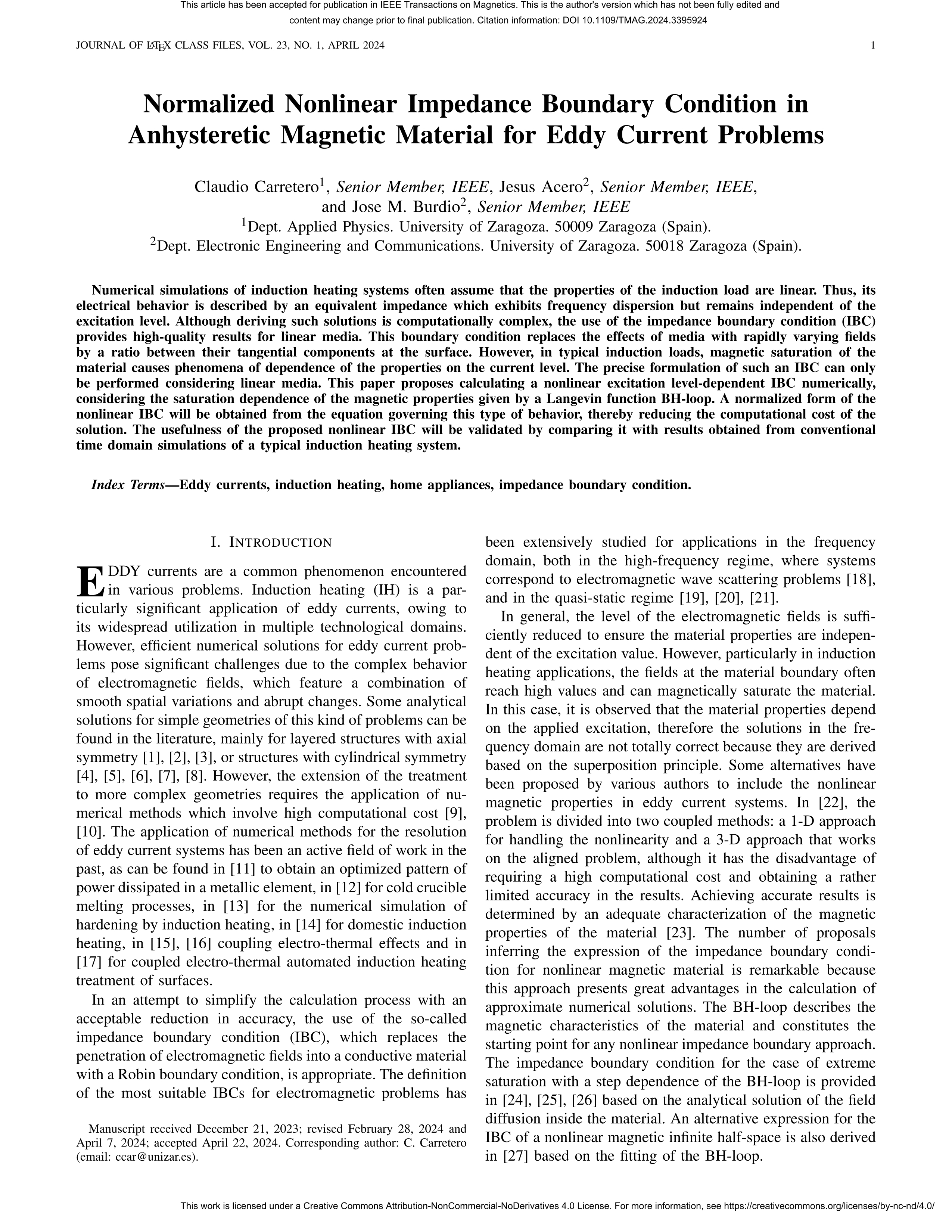 Normalized nonlinear impedance boundary condition in anhysteretic magnetic material for eddy current problems