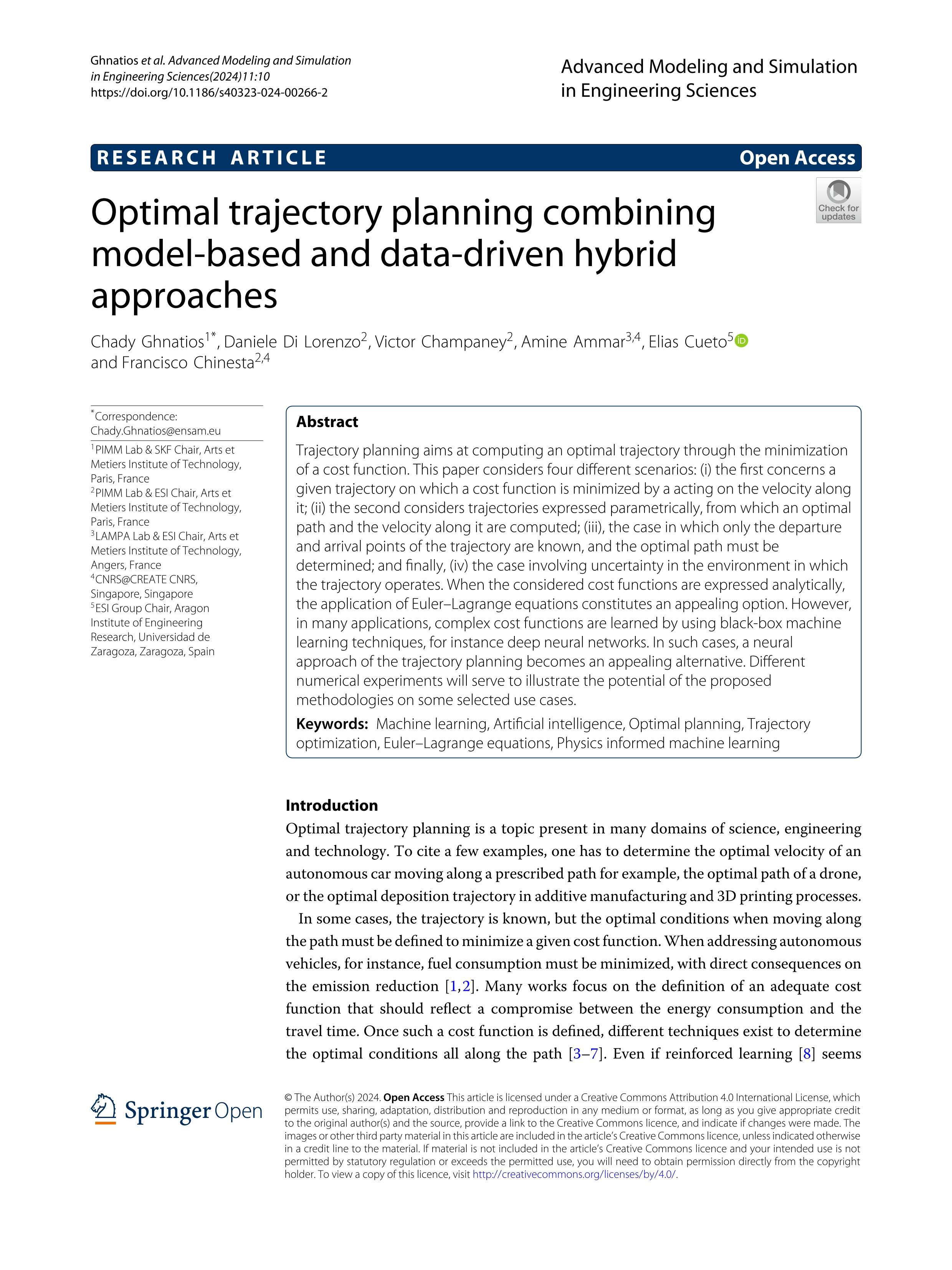 Optimal trajectory planning combining model-based and data-driven hybrid approaches