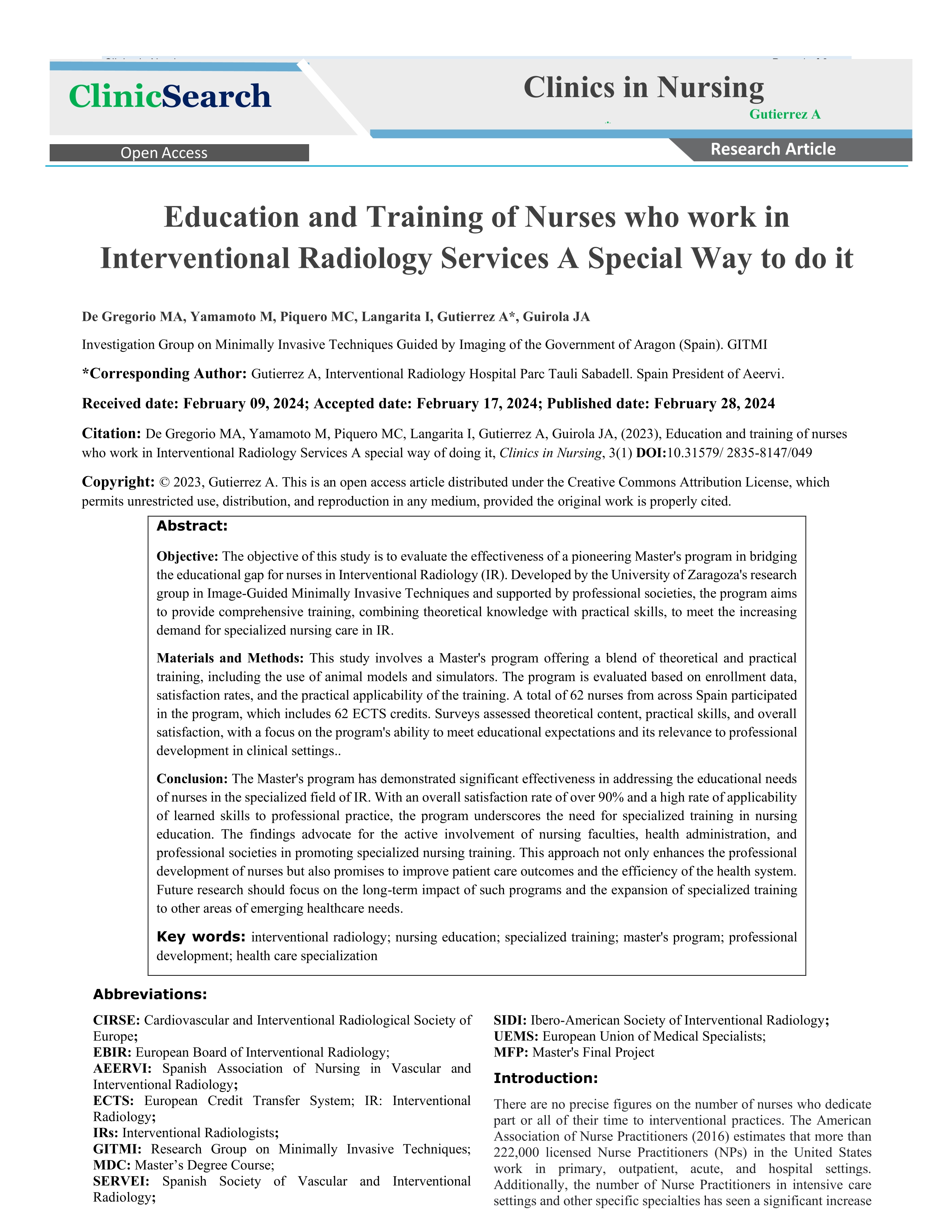 Education and Training of Nurses Who Work in Interventional Radiology Services A Special Way to do it