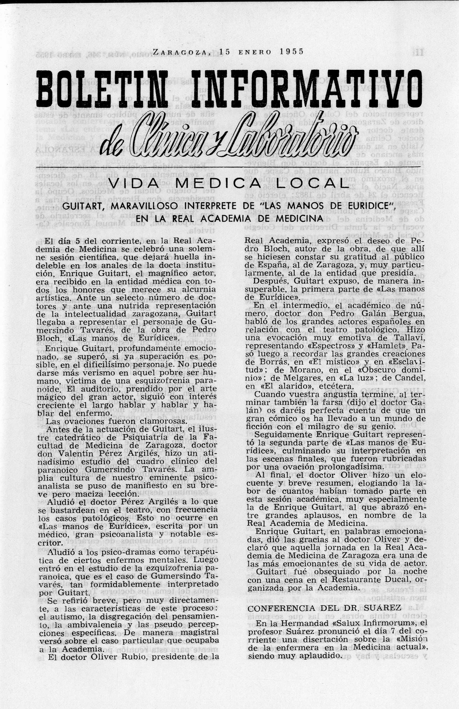 Boletín informativo de Clínica y laboratorio, Año 1955,  (1955)