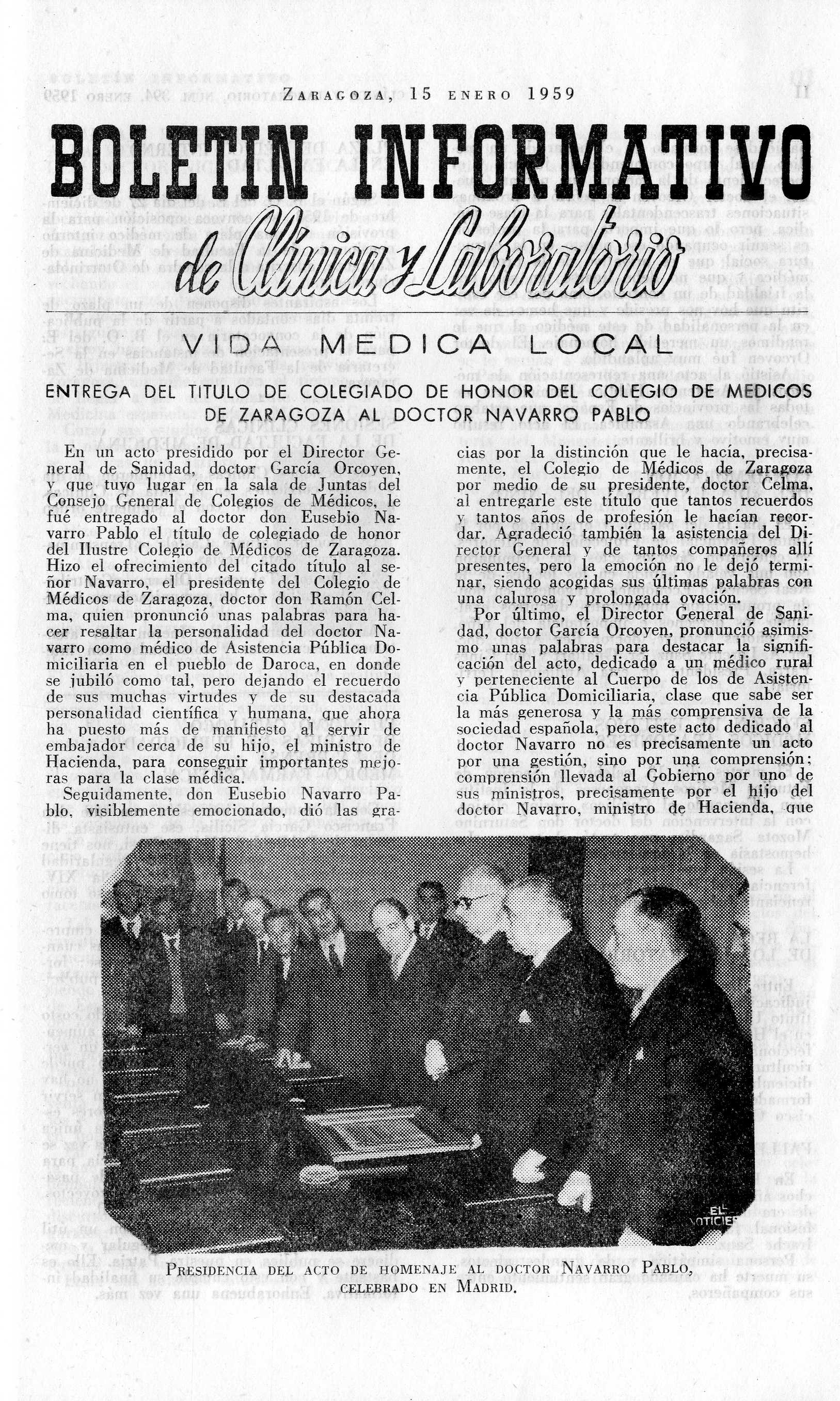 Boletín informativo de Clínica y laboratorio, Año 1959,  (1959)