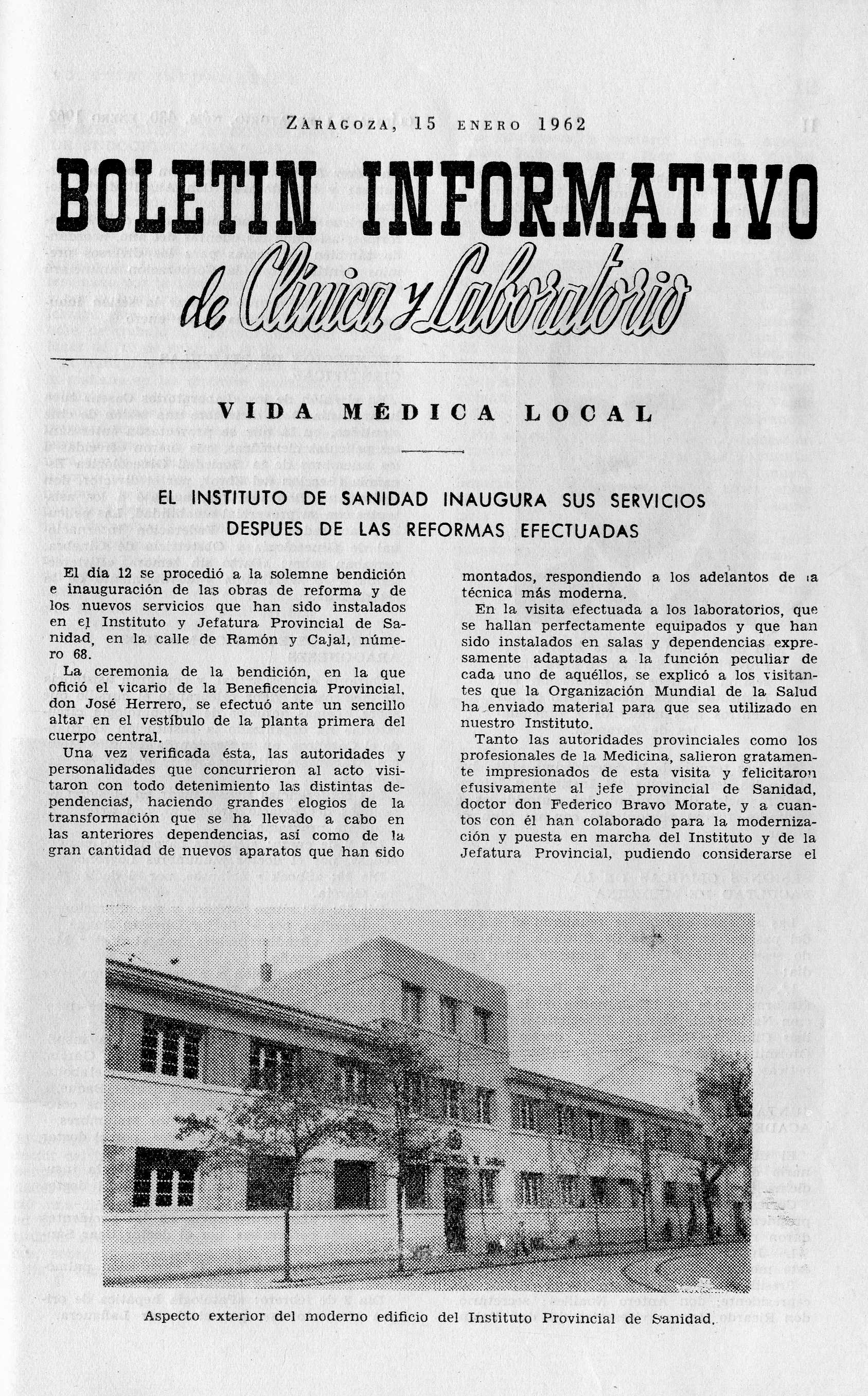 Boletín informativo de Clínica y laboratorio, Año 1962,  (1962)
