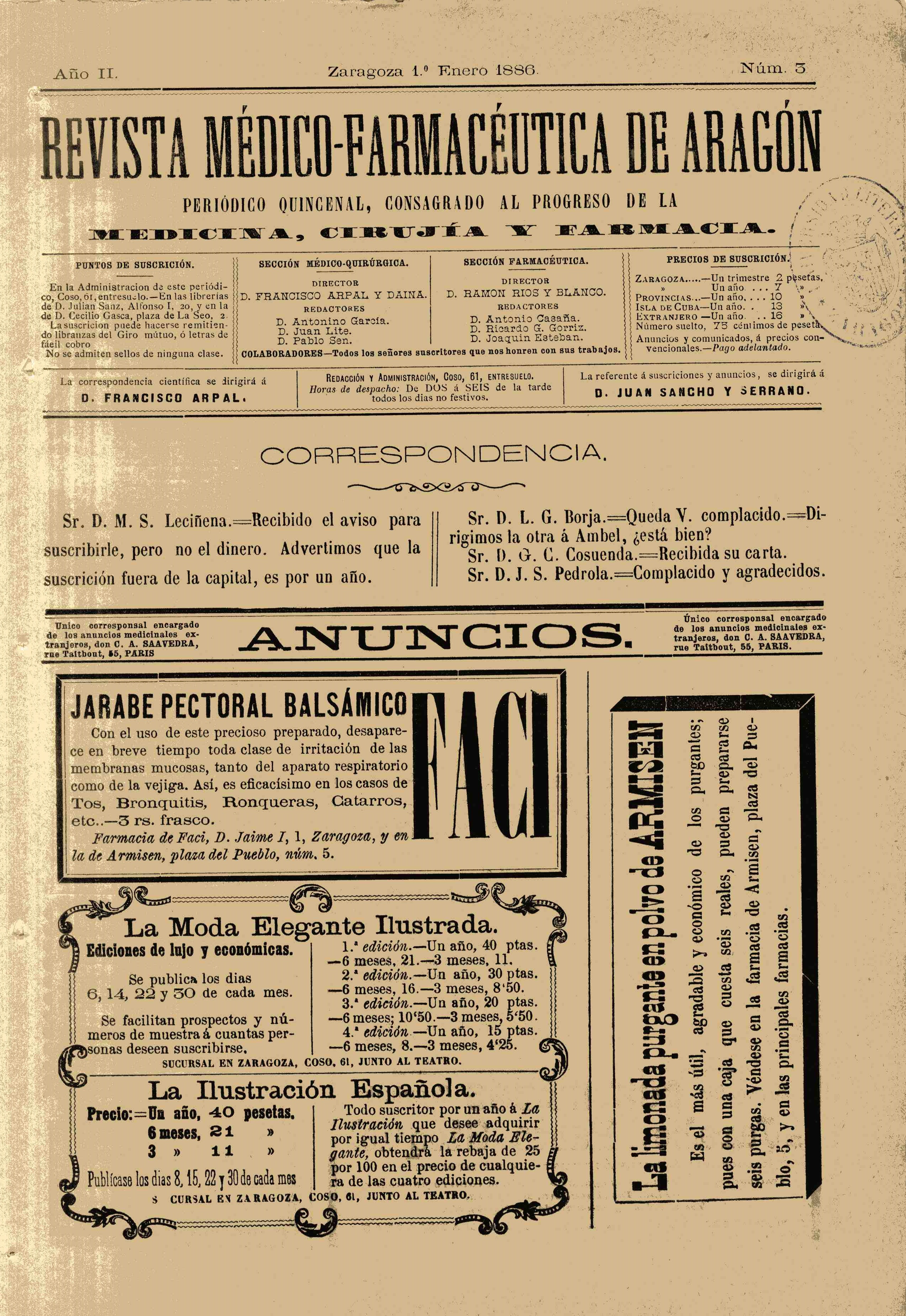 Revista médico-farmacéutica de Aragón, Año 2, 2 (1886)