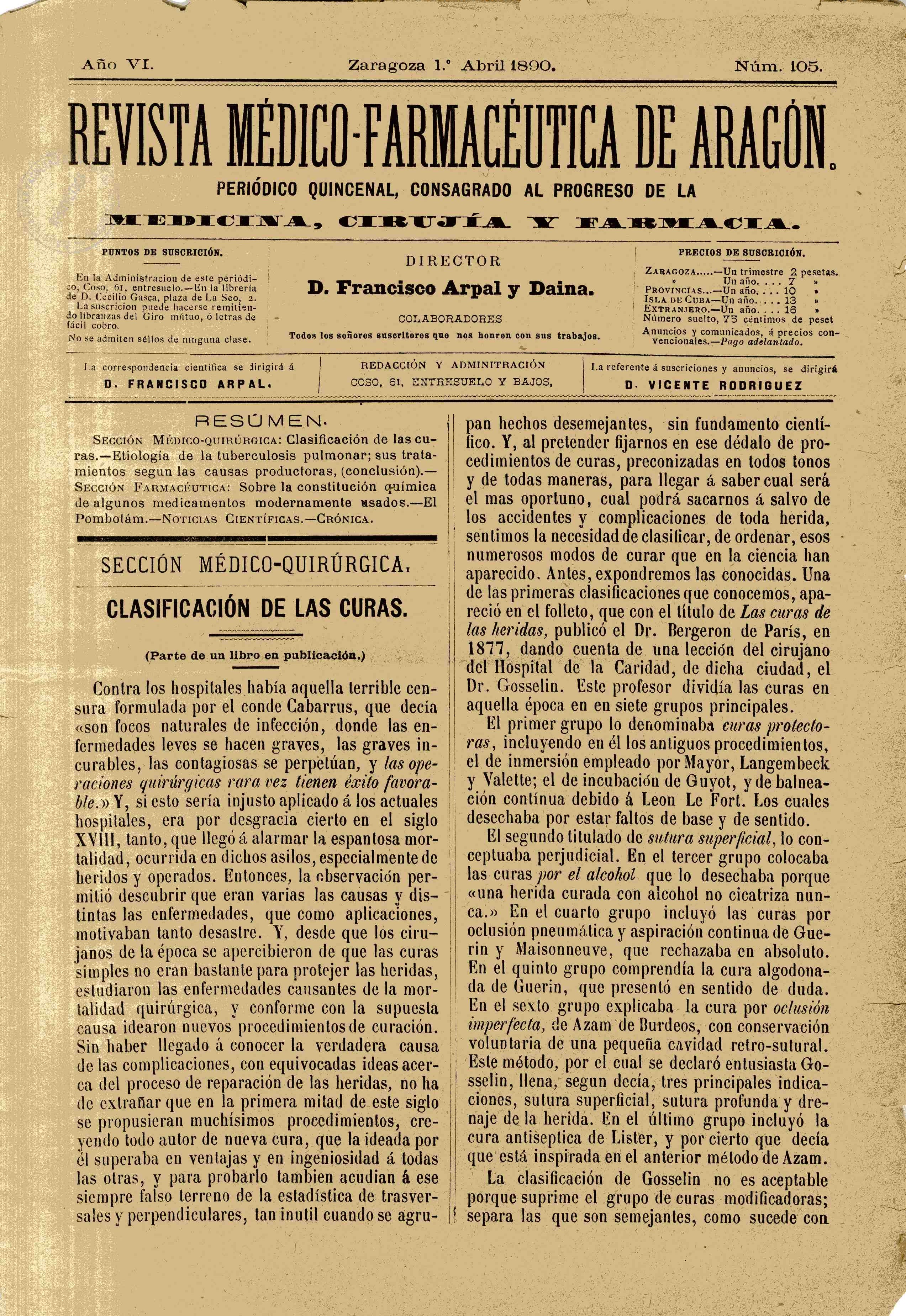 Revista médico-farmacéutica de Aragón, Año 6, 6 (1890)