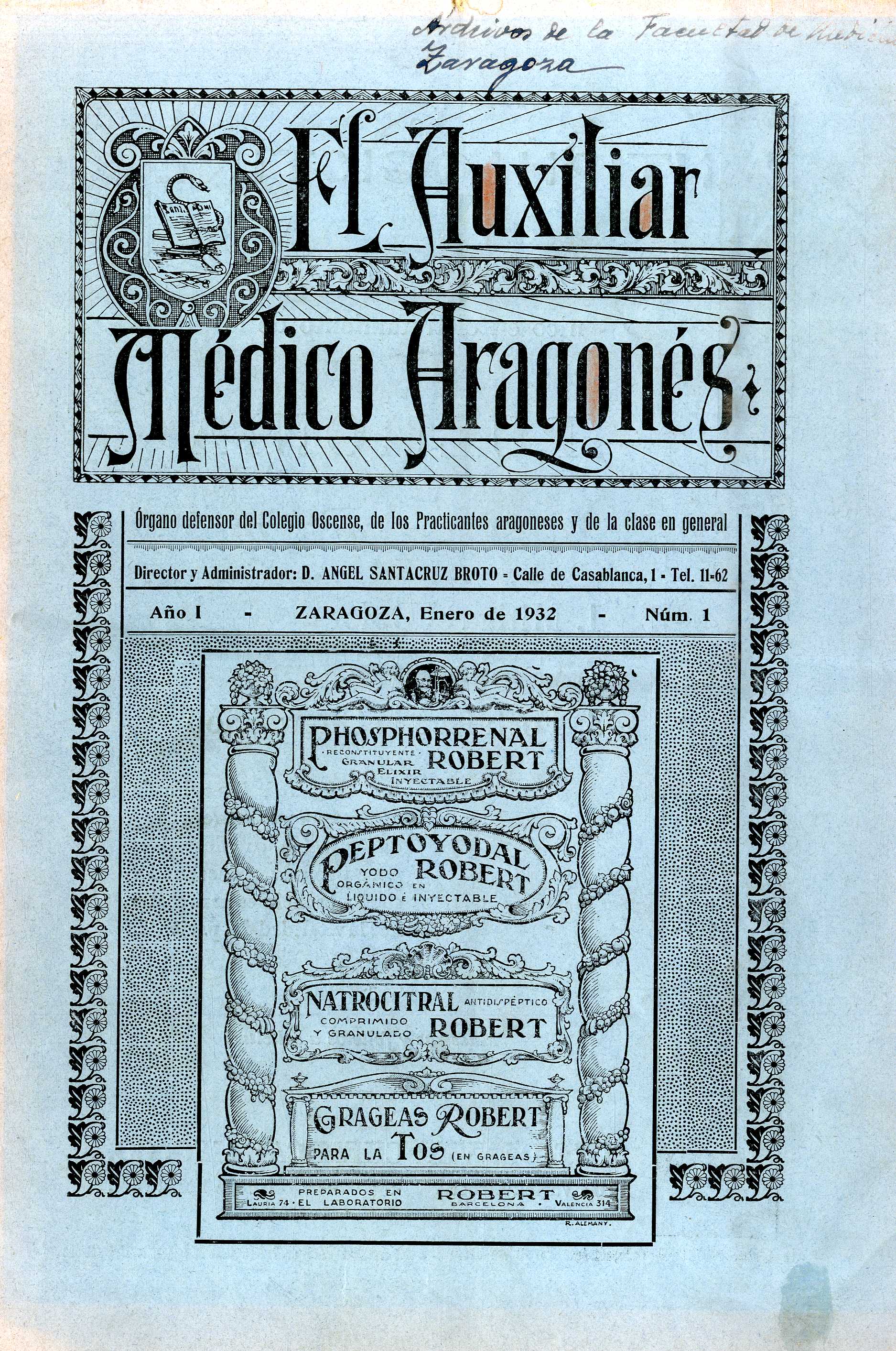 El Auxiliar Médico Aragonés, Año 1, 1 (1932)