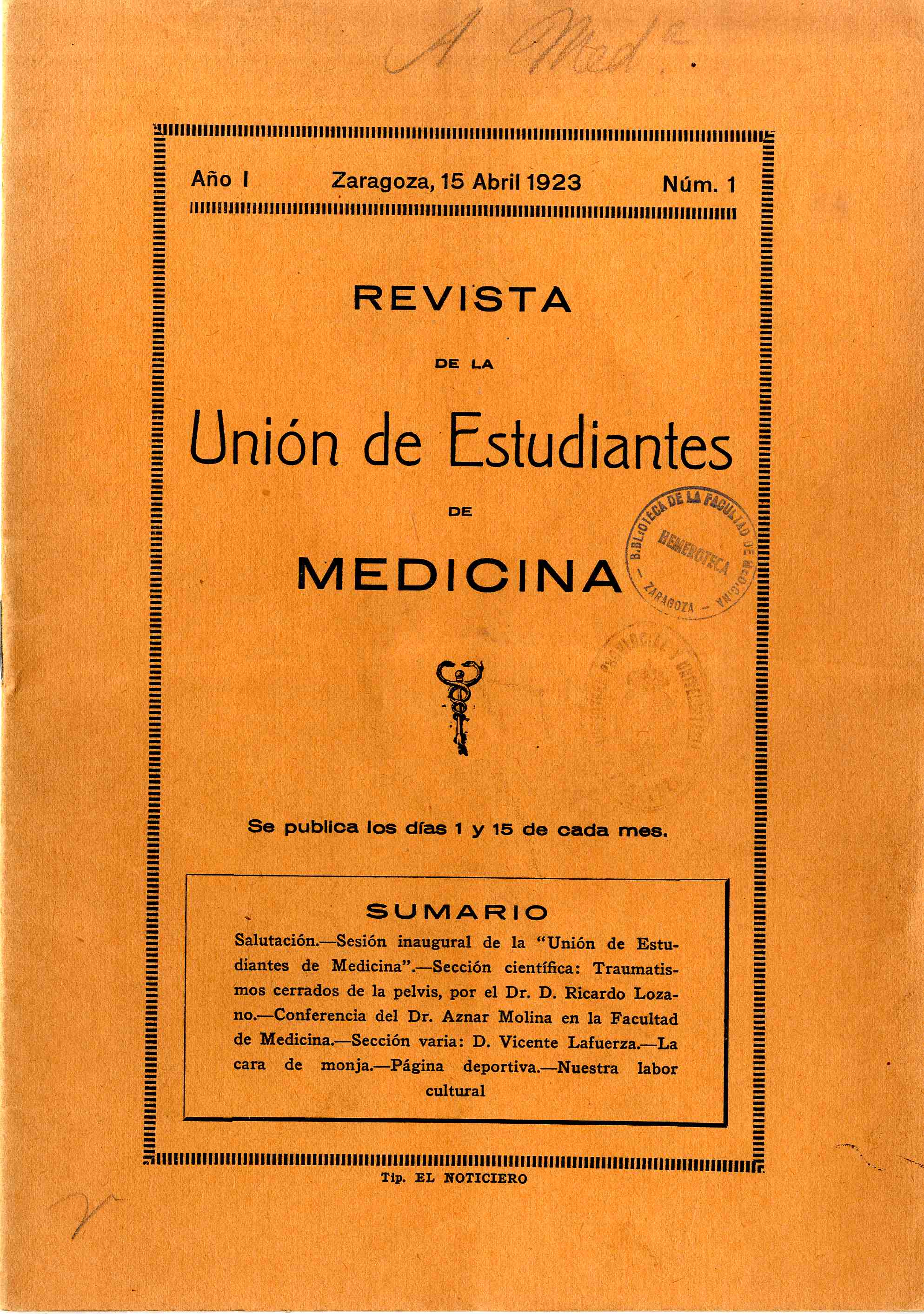 Unión de estudiantes de Medicina, Año 1, 1 (1923)
