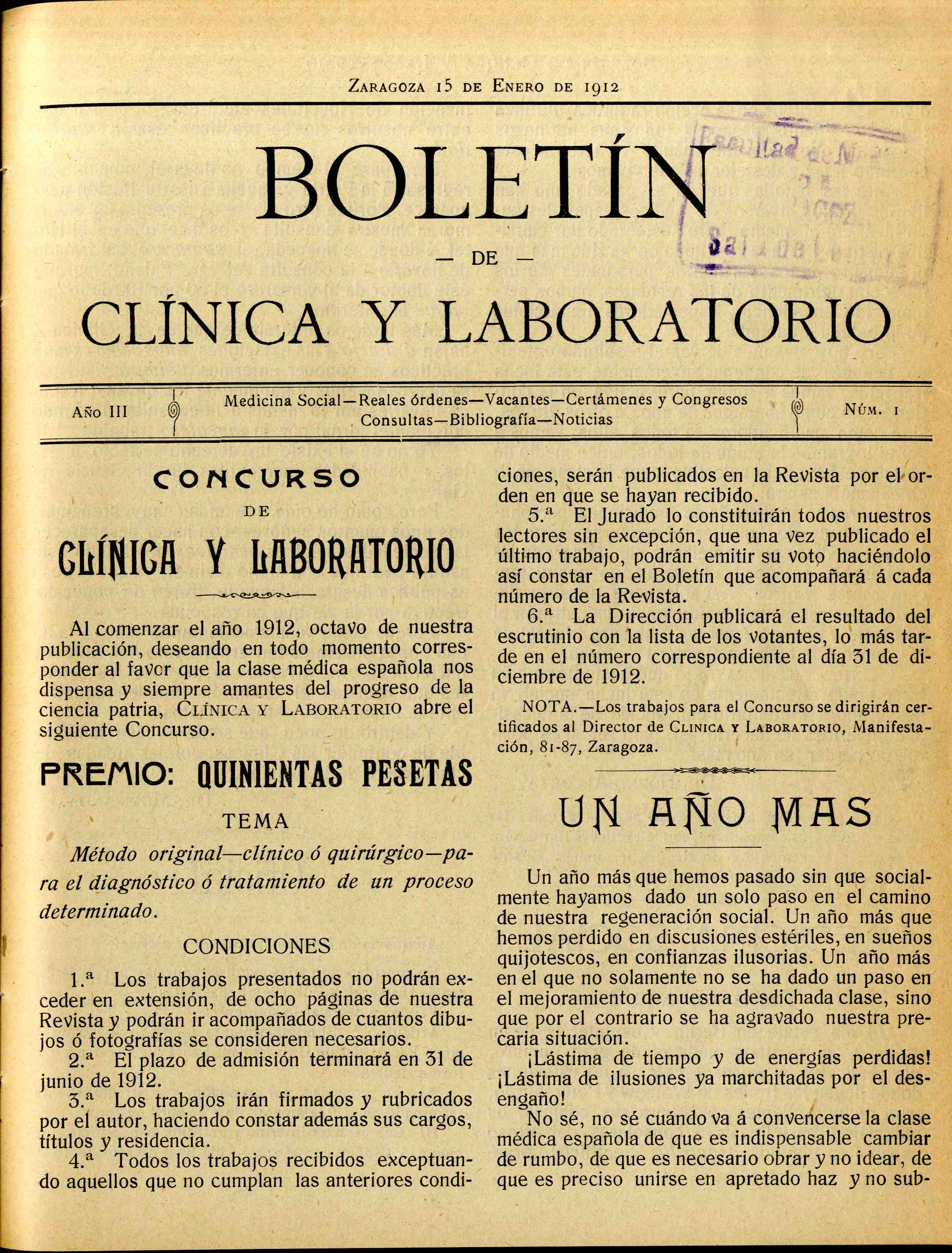 Boletín de Clínica y laboratorio, n. 1-18,21-22, (1912)