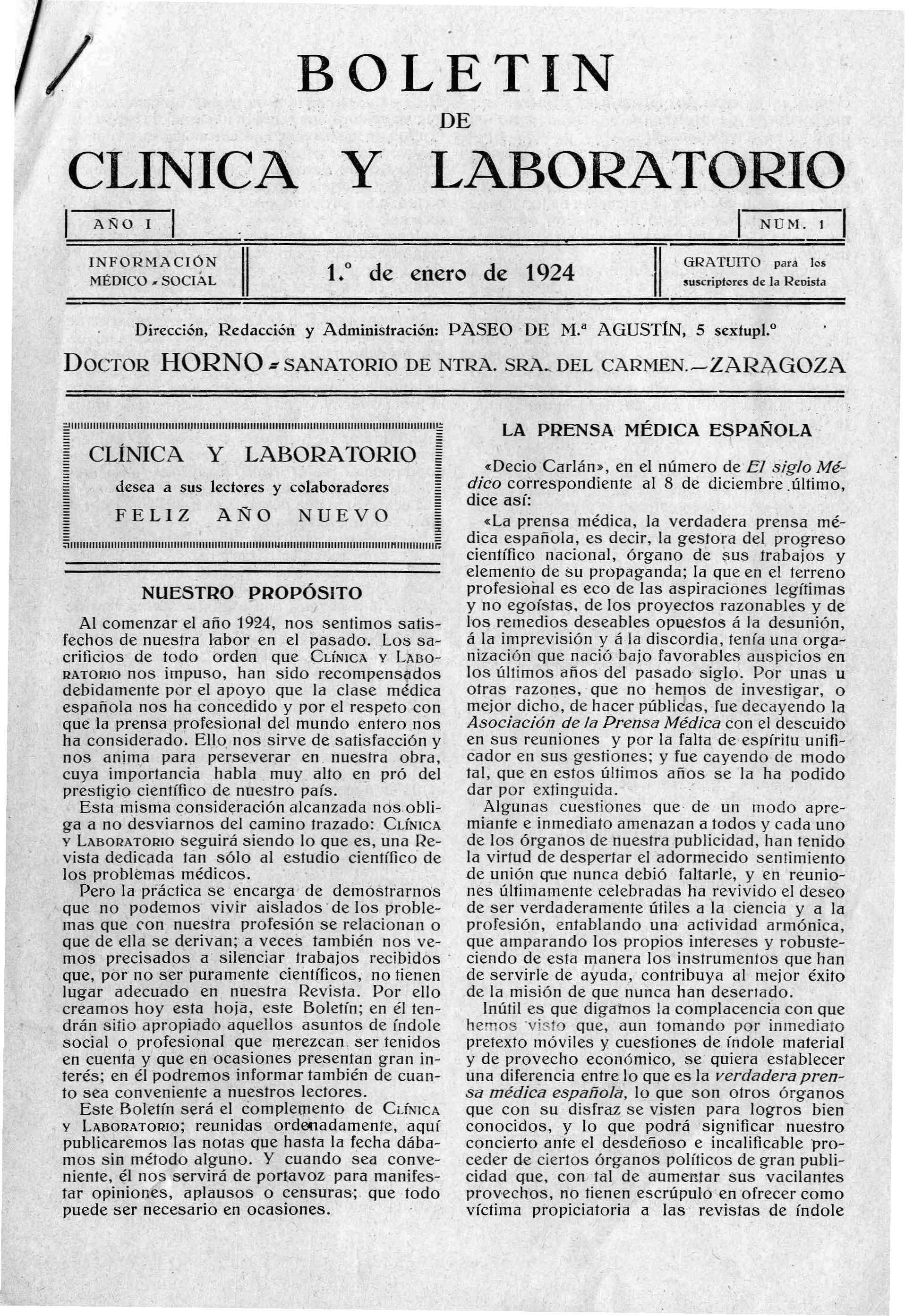 Boletín de Clínica y laboratorio, n. 1-5, 7, 9, 10, (1924)