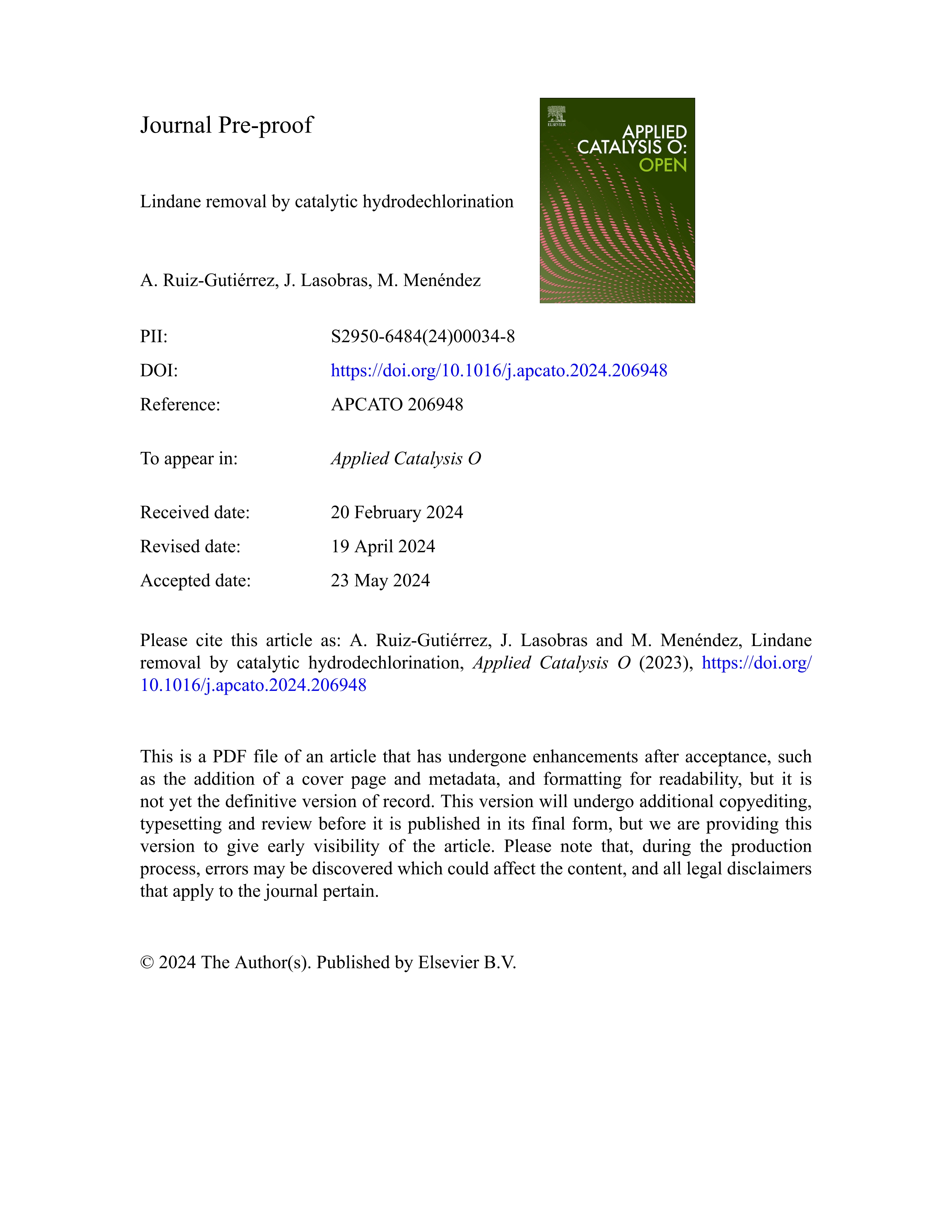 Lindane removal by catalytic hydrodechlorination