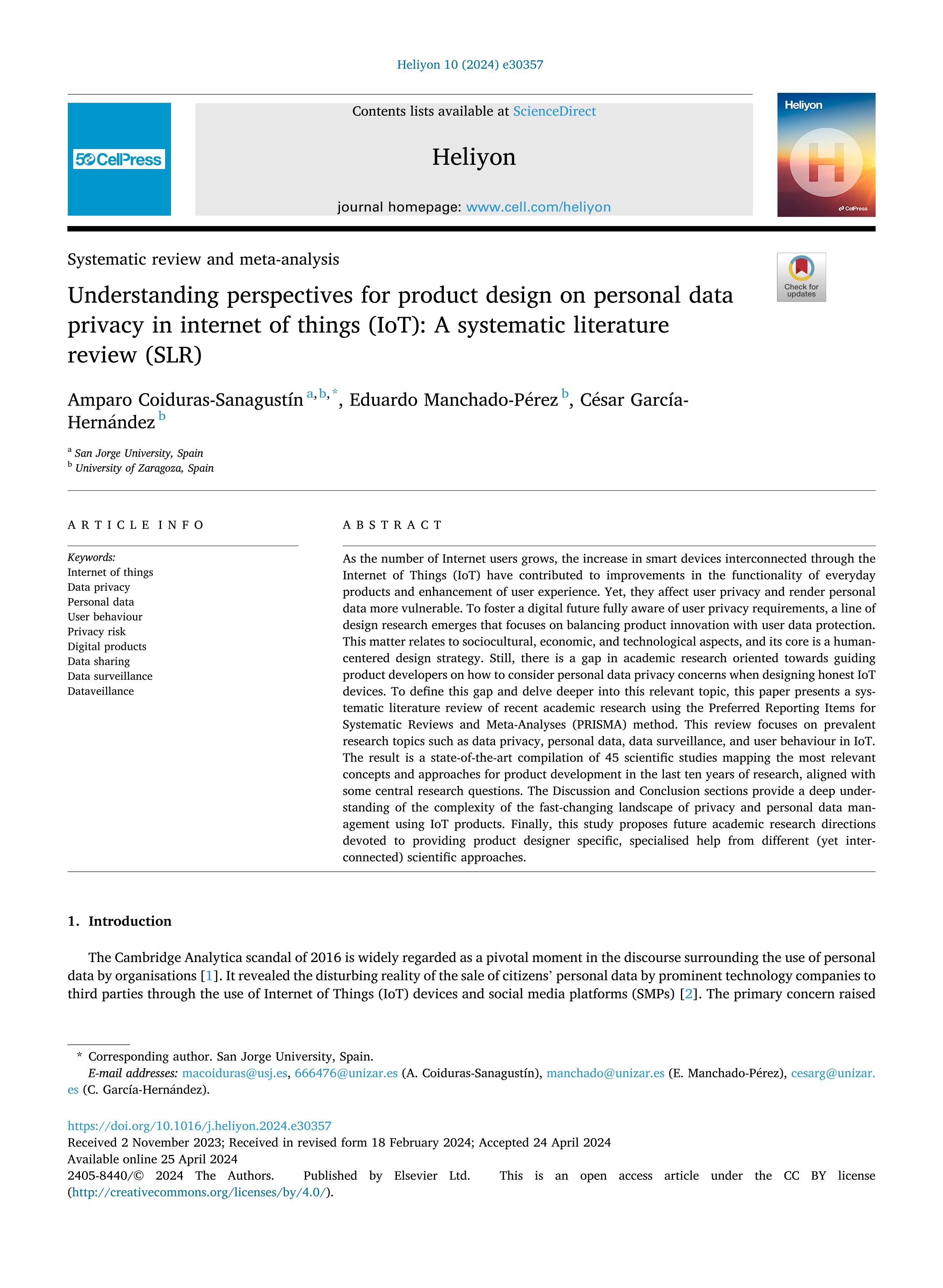 Understanding perspectives for product design on personal data privacy in internet of things (IoT): A systematic literature review (SLR)