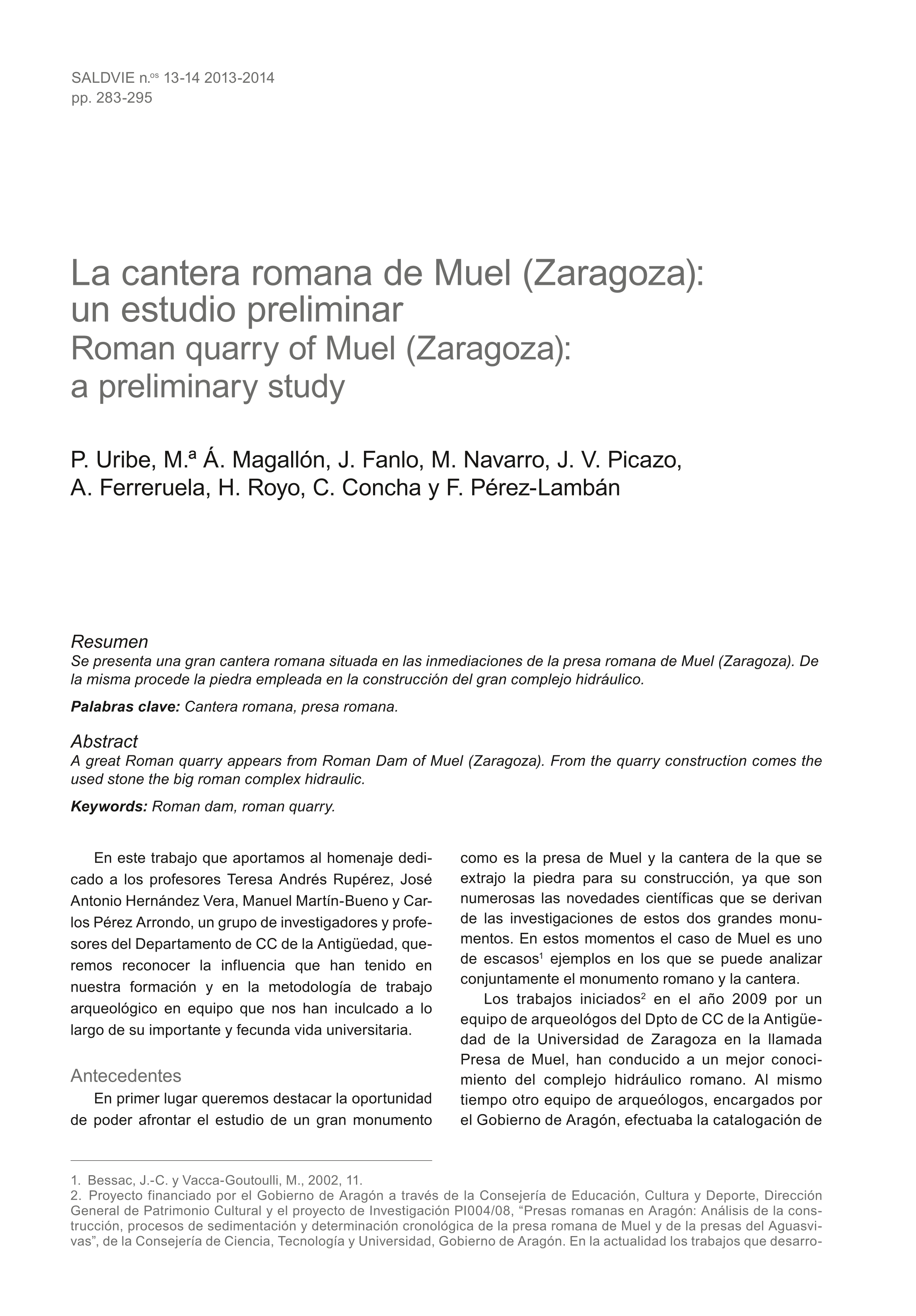 La cantera romana de Muel (Zaragoza): un estudio preliminar