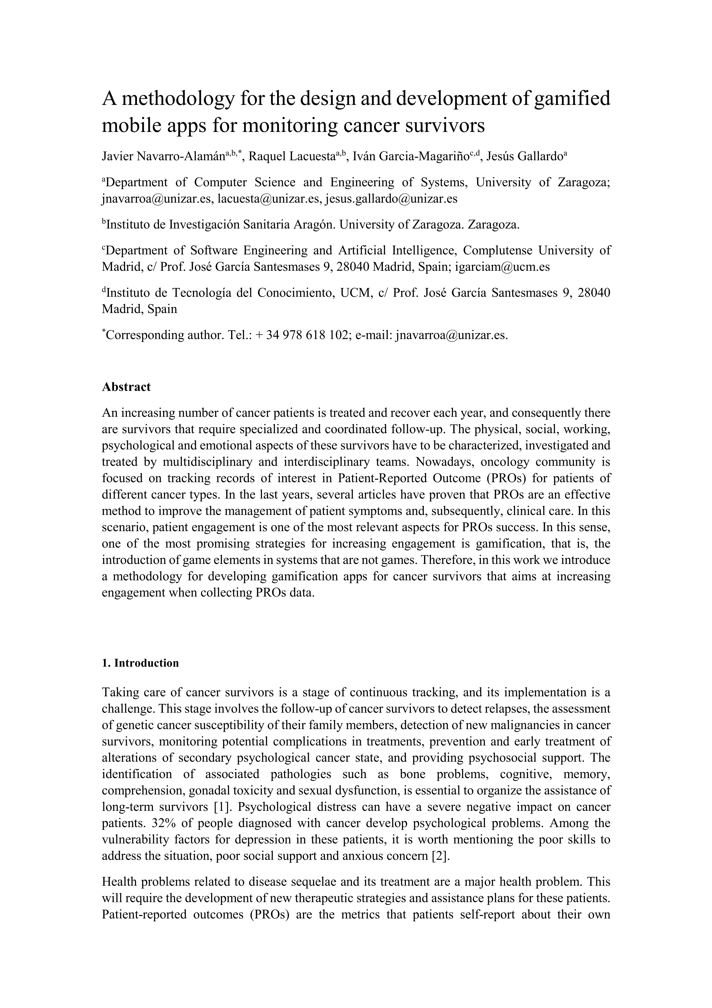 A methodology for the design and development of gamified mobile apps for monitoring cancer survivors