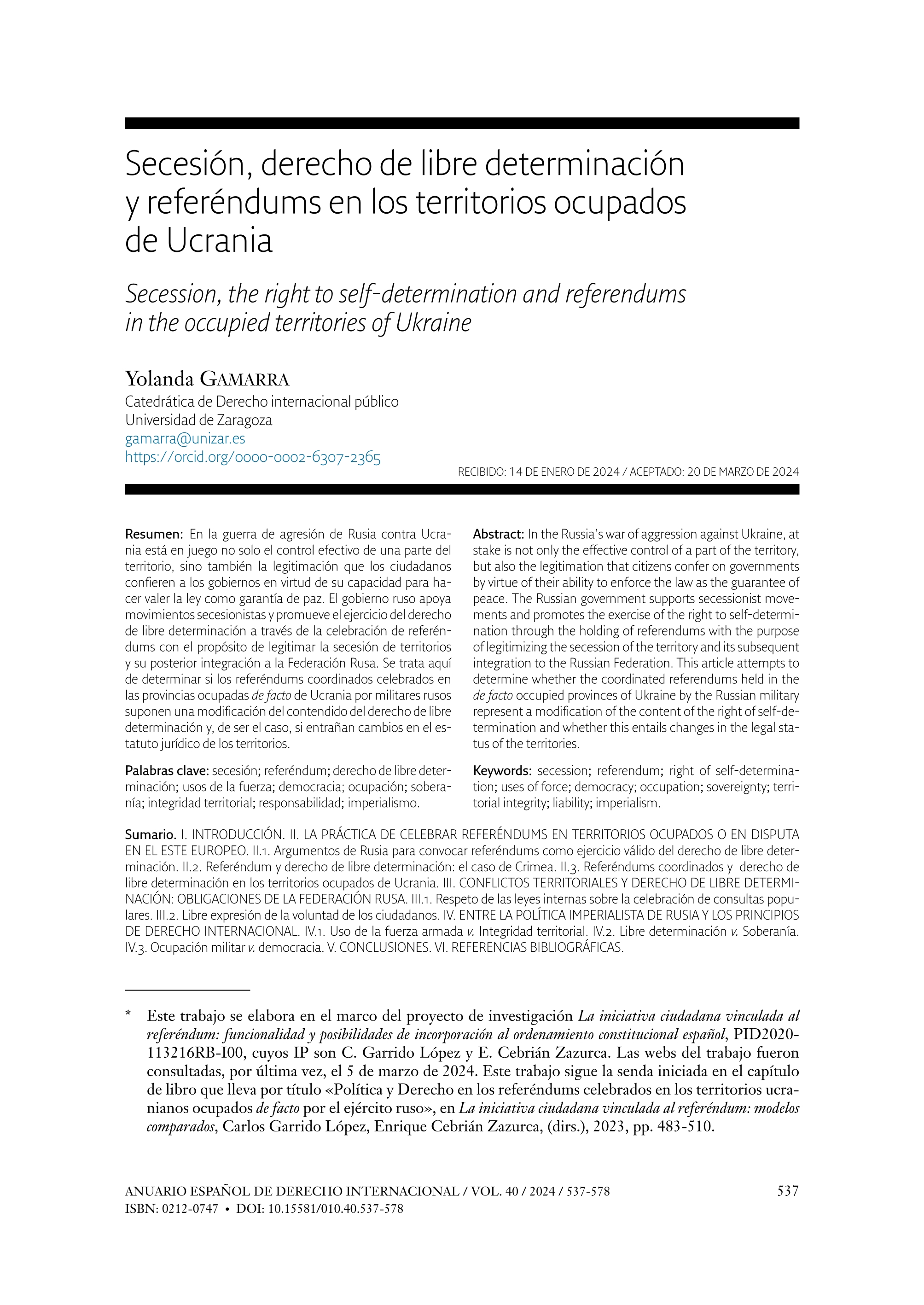 Secesión, derecho de libre determinación y referéndums en los territorios ocupados de Ucrania