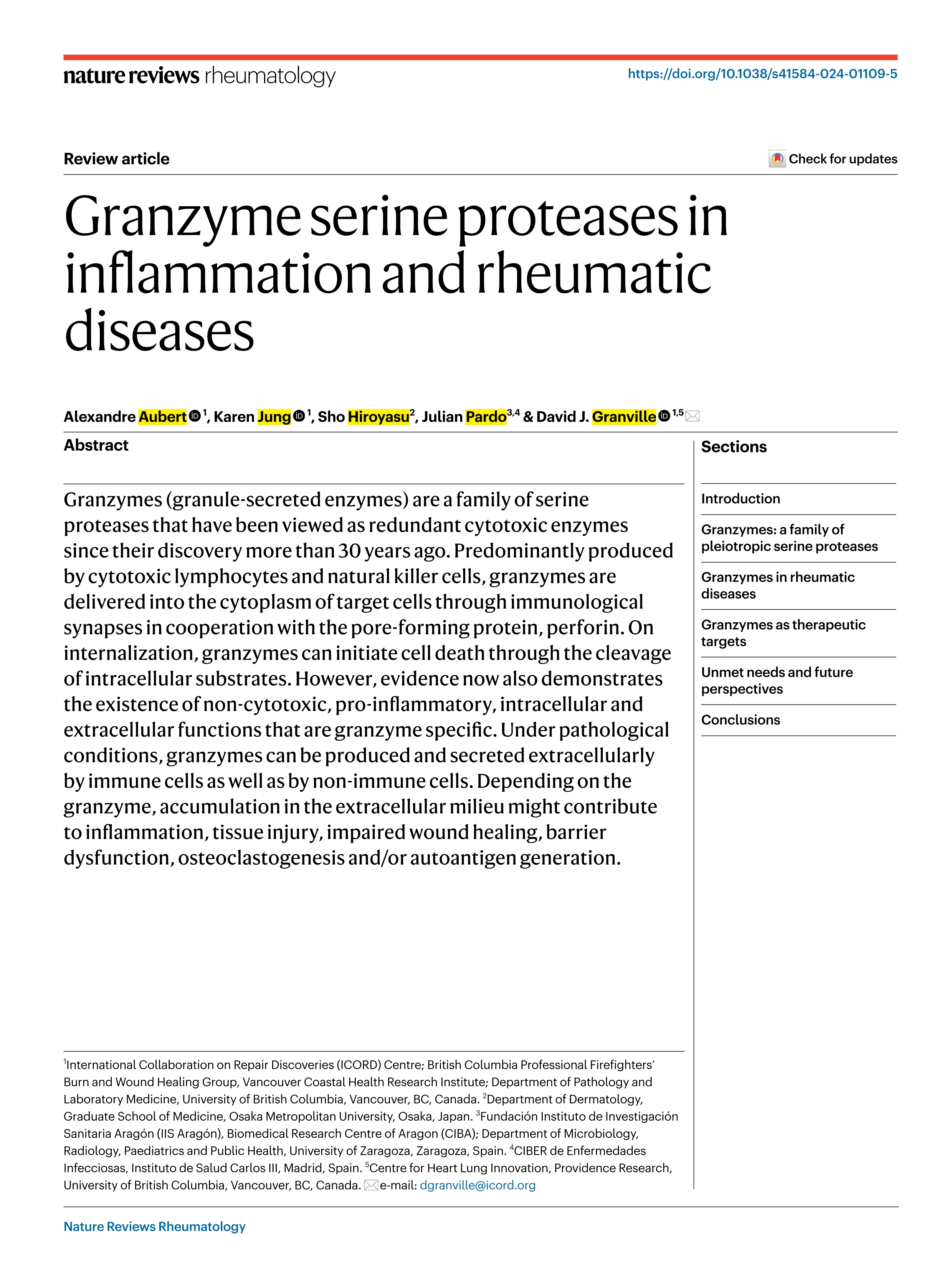 Granzyme serine proteases in inflammation and rheumatic diseases