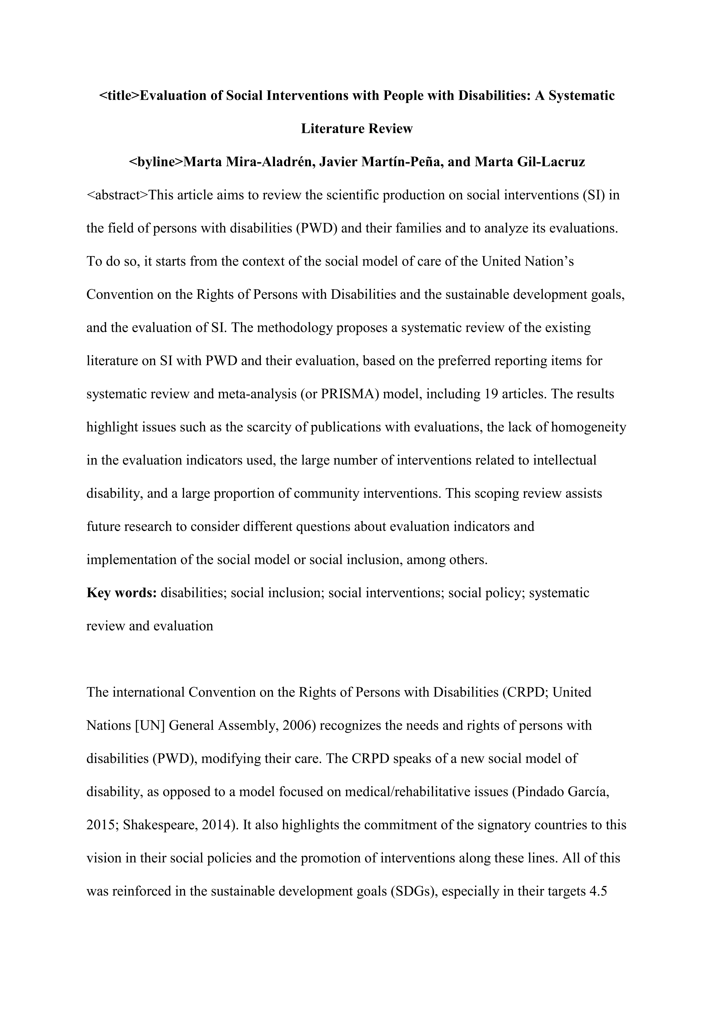 Evaluation of Social Interventions with People with Disabilities: A Systematic Literature Review