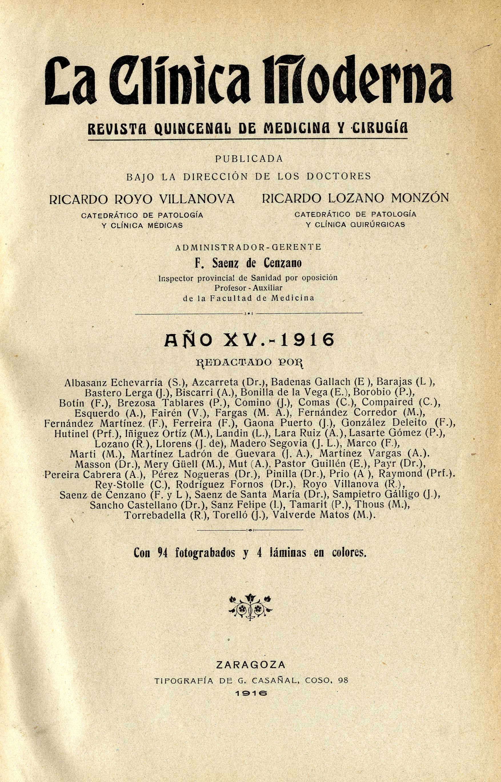 La Clínica Moderna, XV (1916)