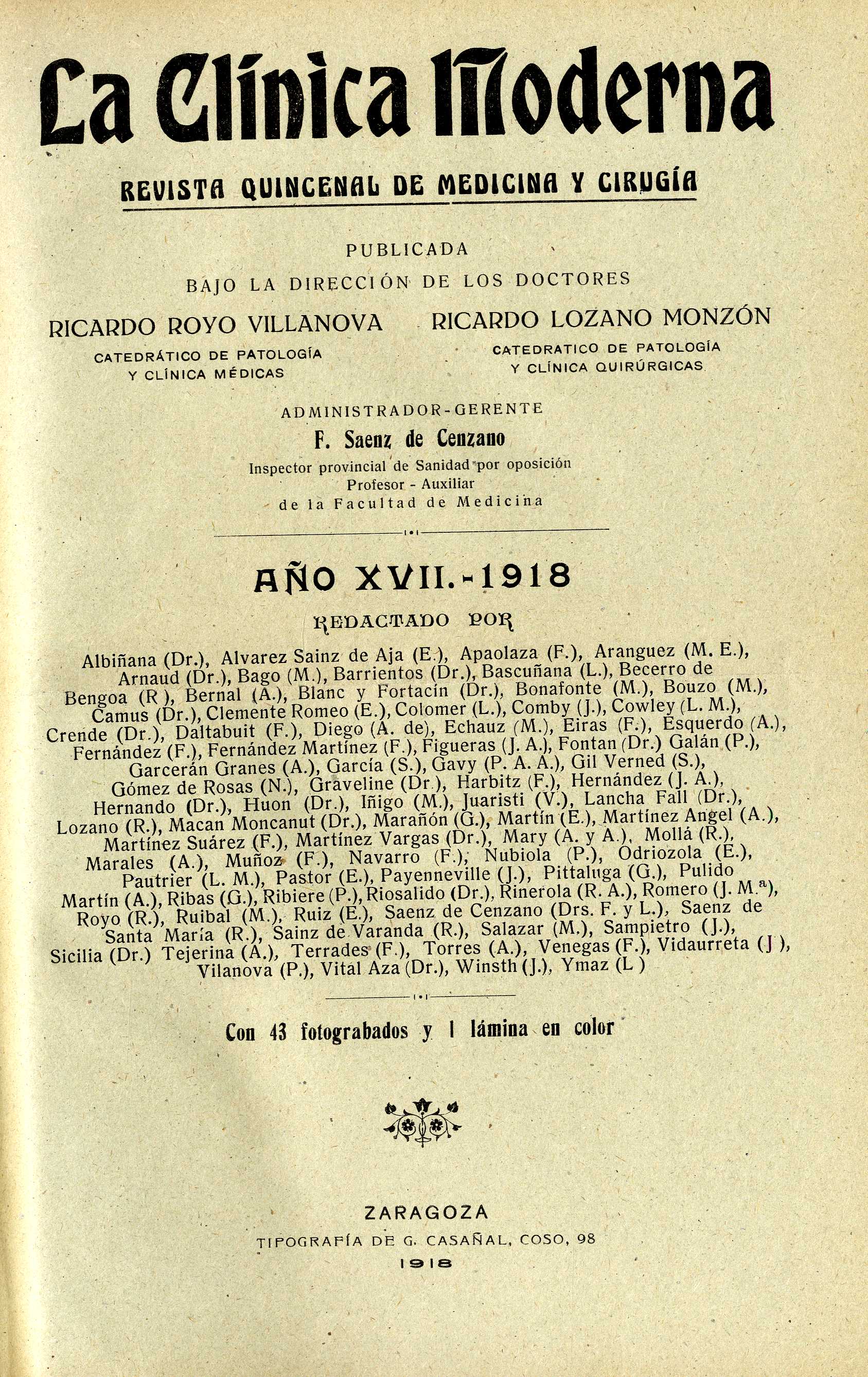 La Clínica Moderna, XVII (1918)