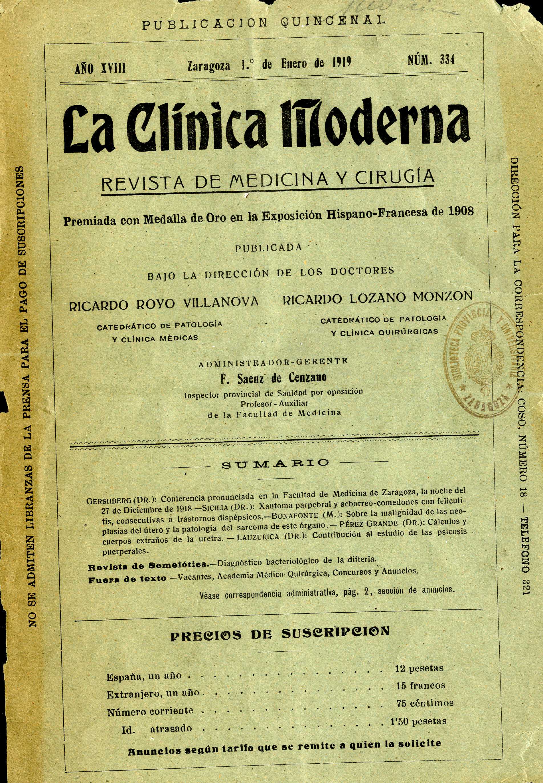 La Clínica Moderna, XVIII (1919)