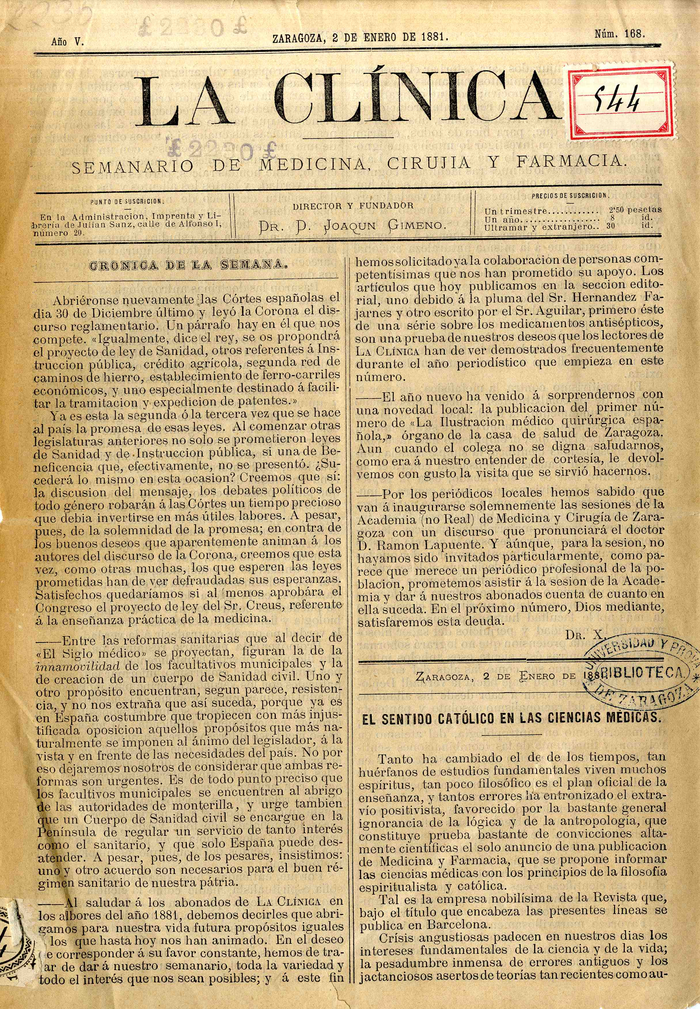 La Clínica (Zaragoza), V (1881)