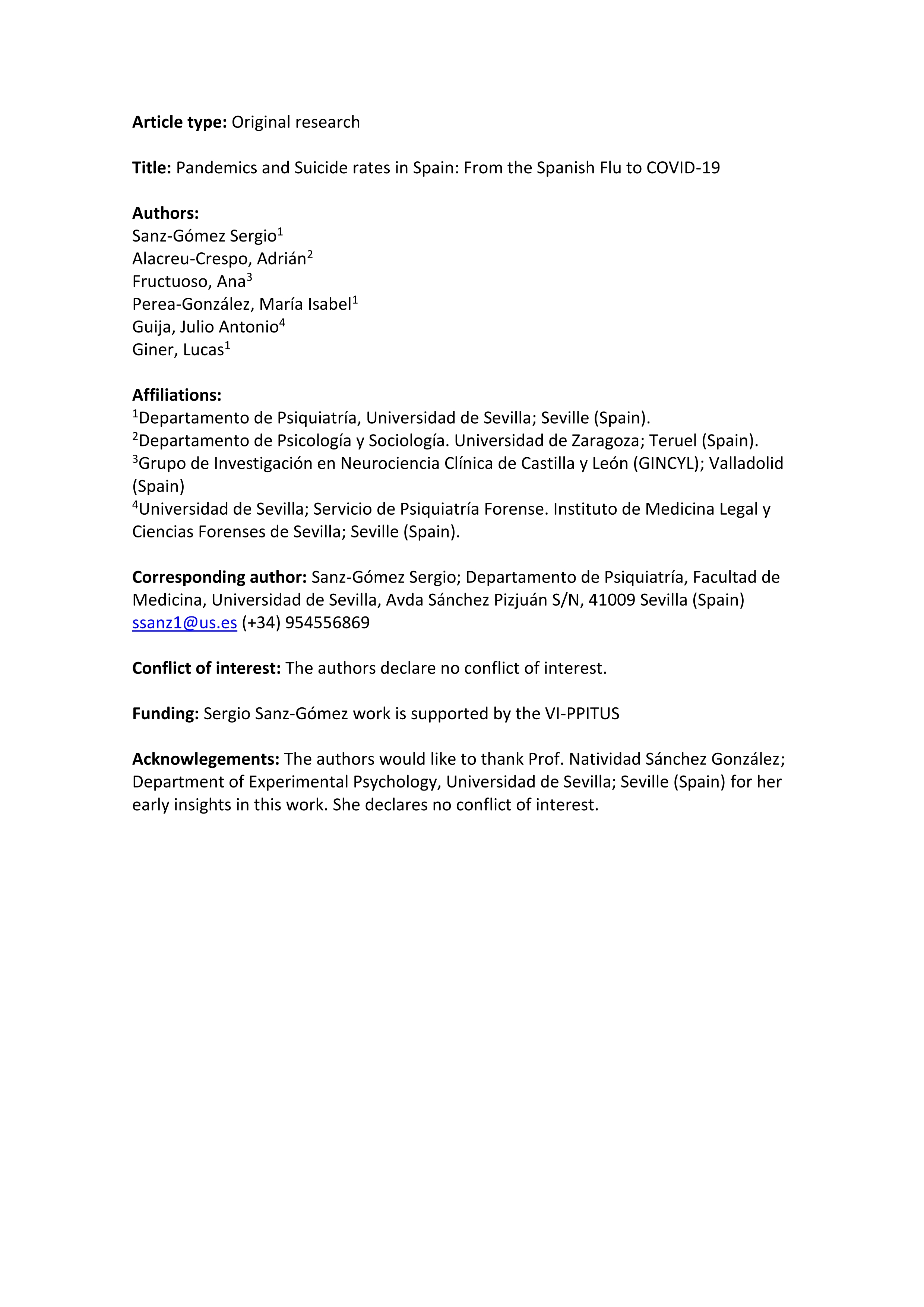 Pandemics and suicide rates in Spain: from the Spanish flu to COVID-19