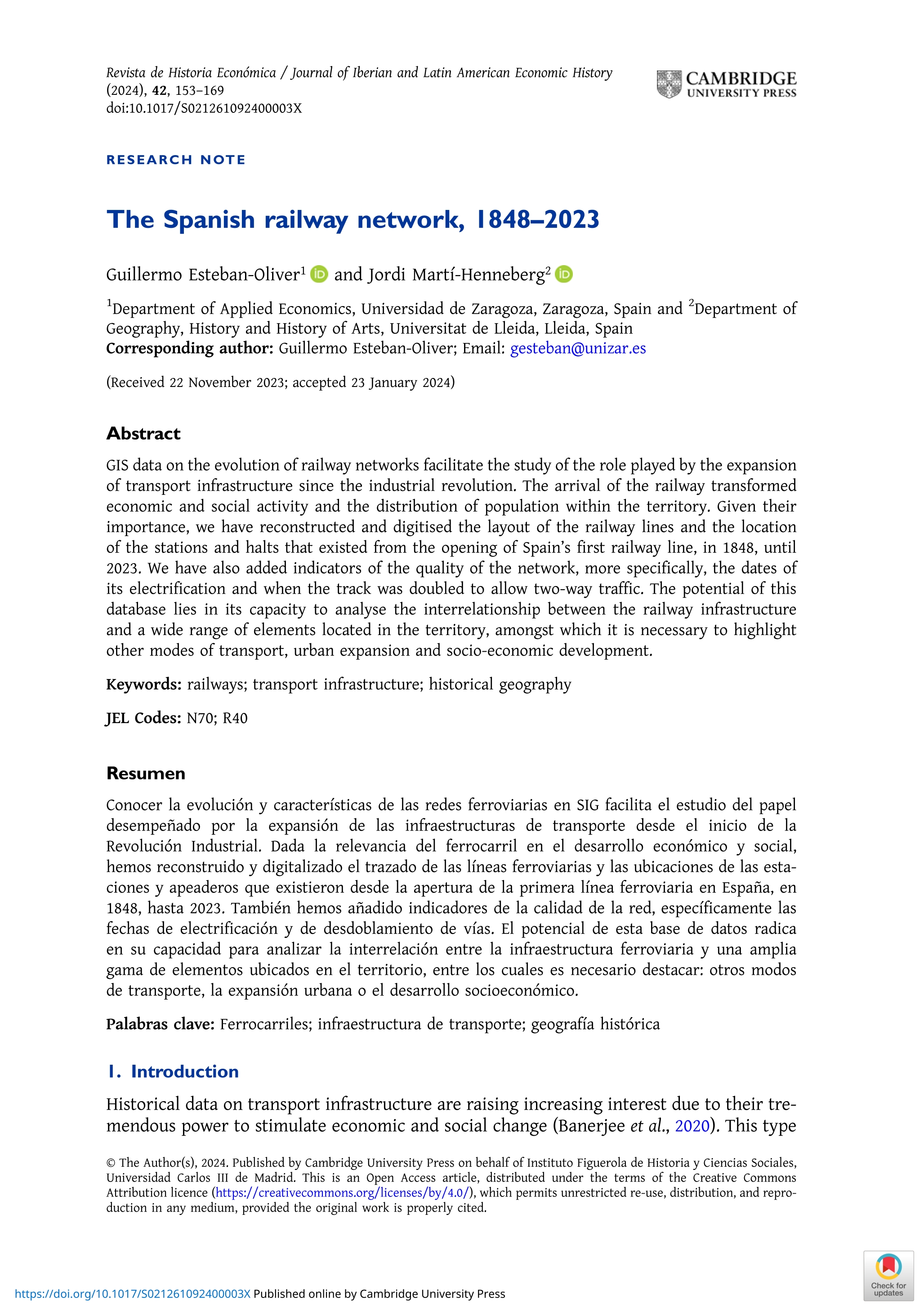 The Spanish railway network, 1848-2023