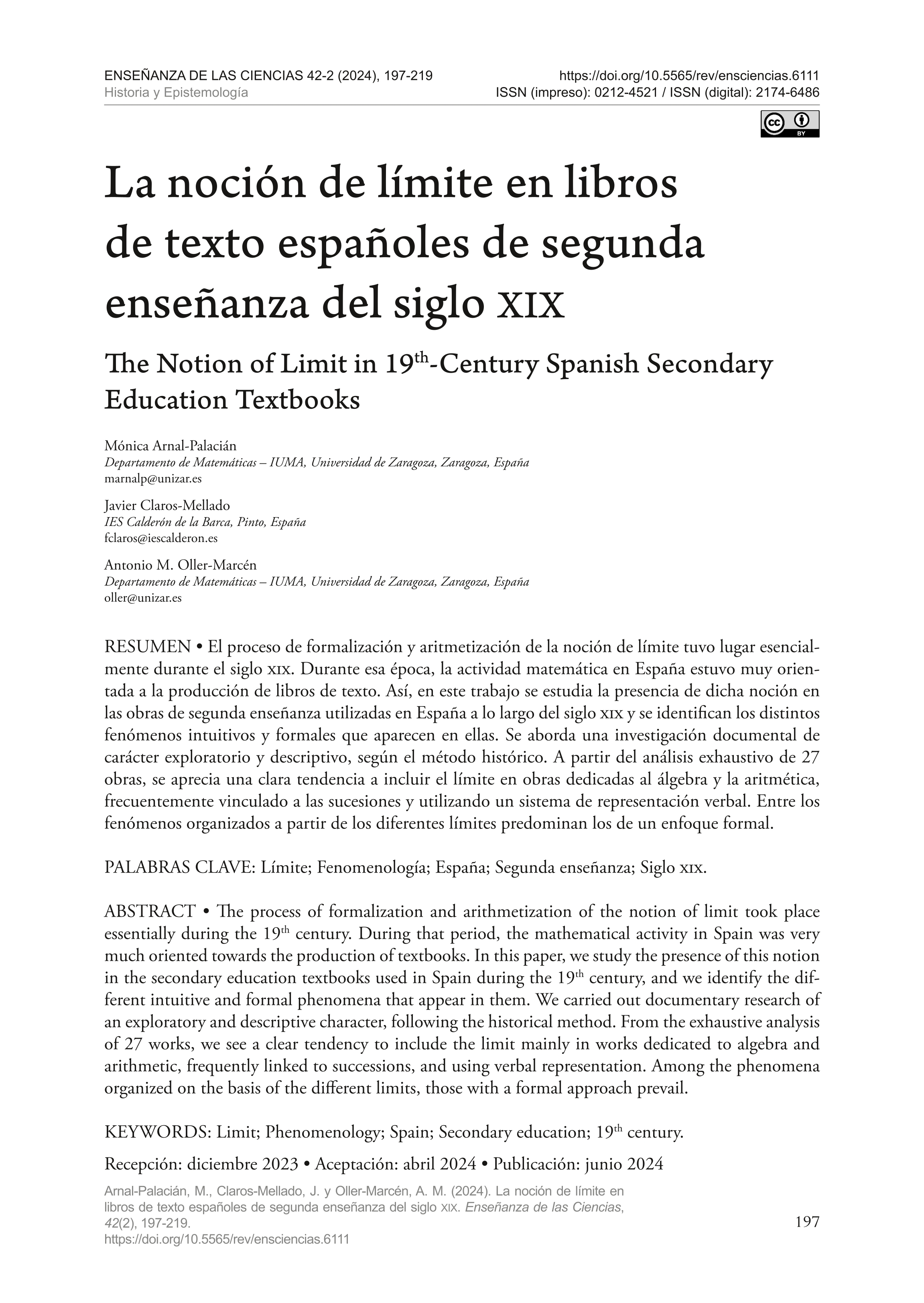 La noción de límite en libros de texto españoles de segunda enseñanza del siglo XIX