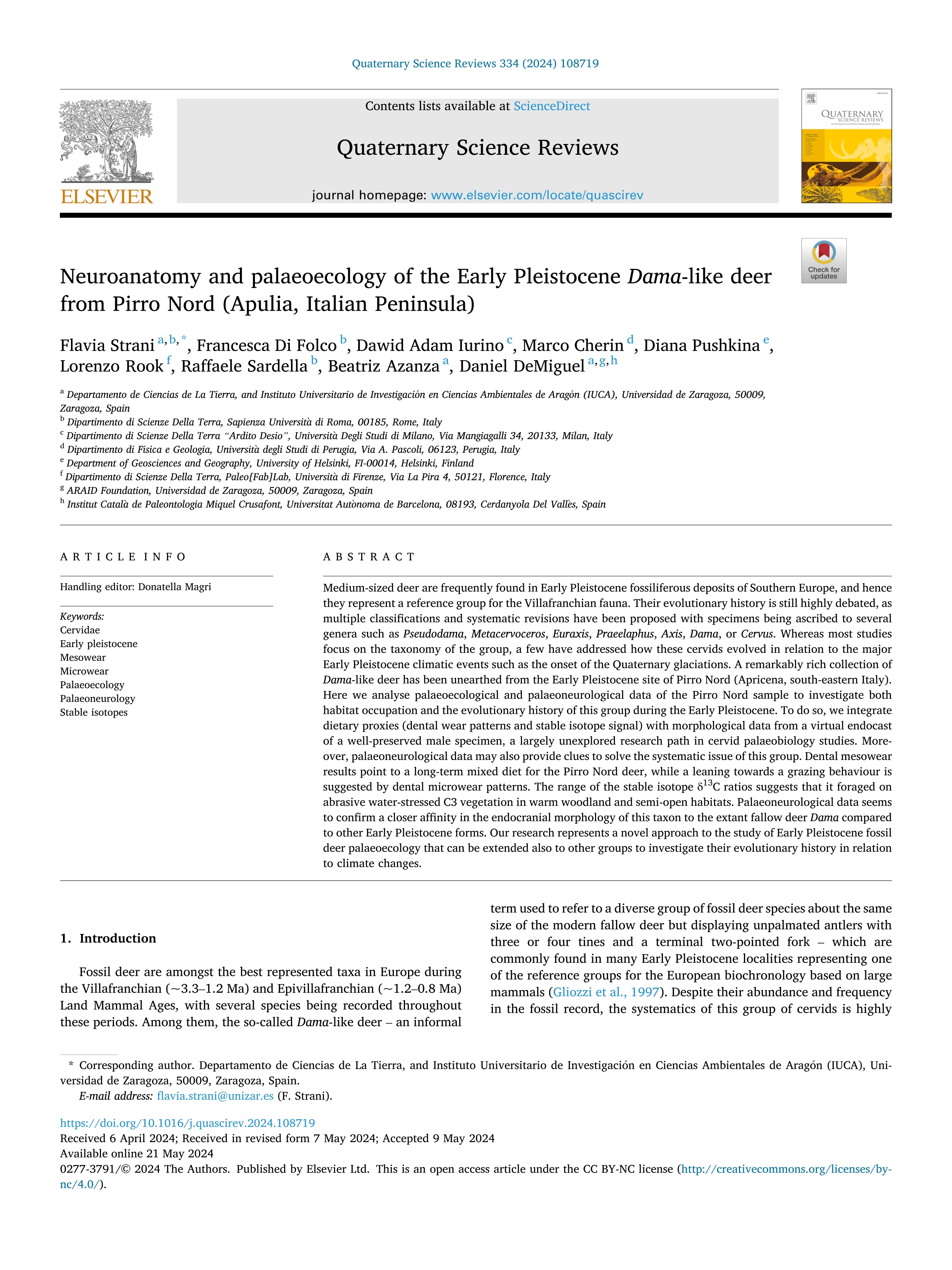 Neuroanatomy and palaeoecology of the Early Pleistocene Dama-like deer from Pirro Nord (Apulia, Italian Peninsula)