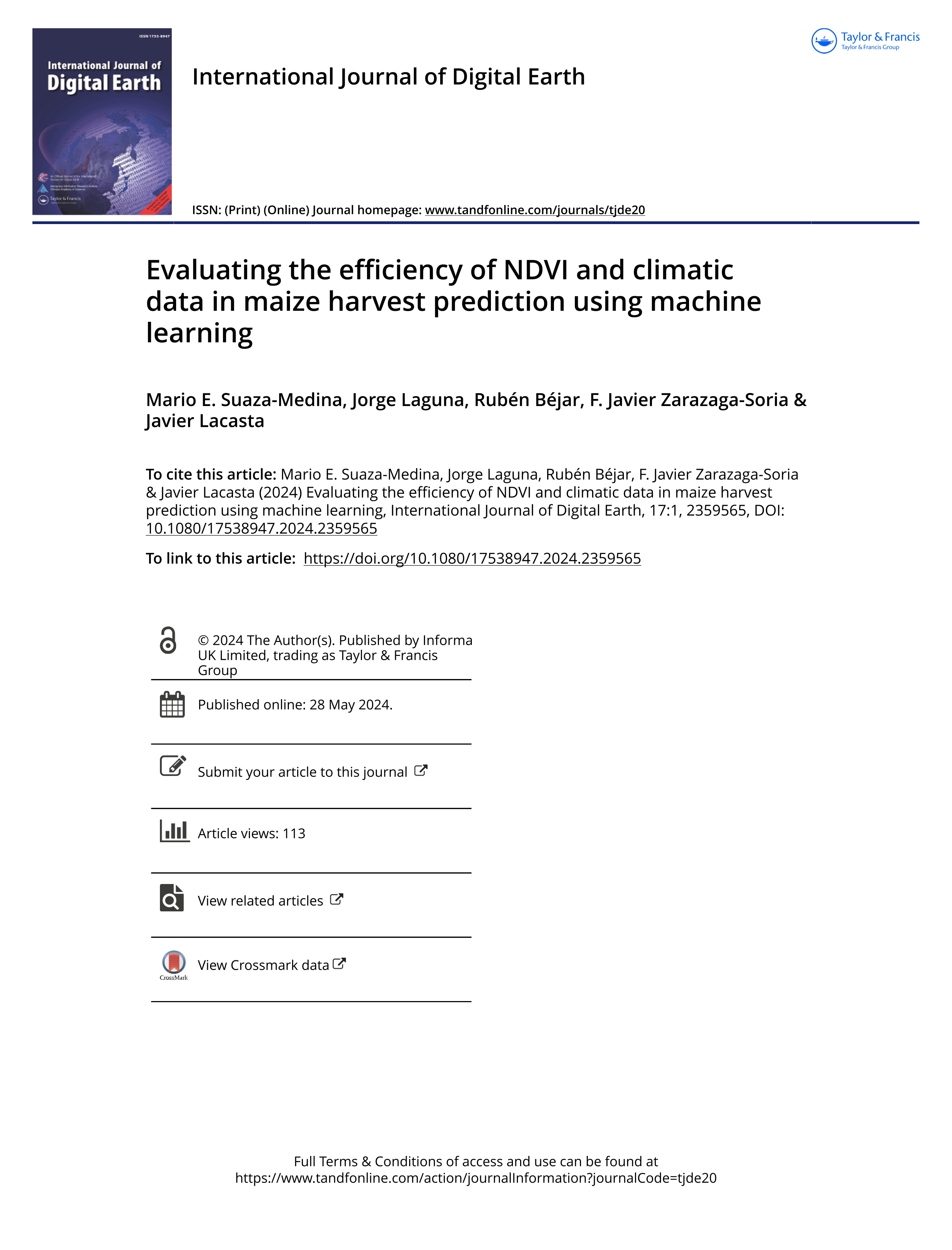 Evaluating the efficiency of NDVI and climatic data in maize harvest prediction using machine learning