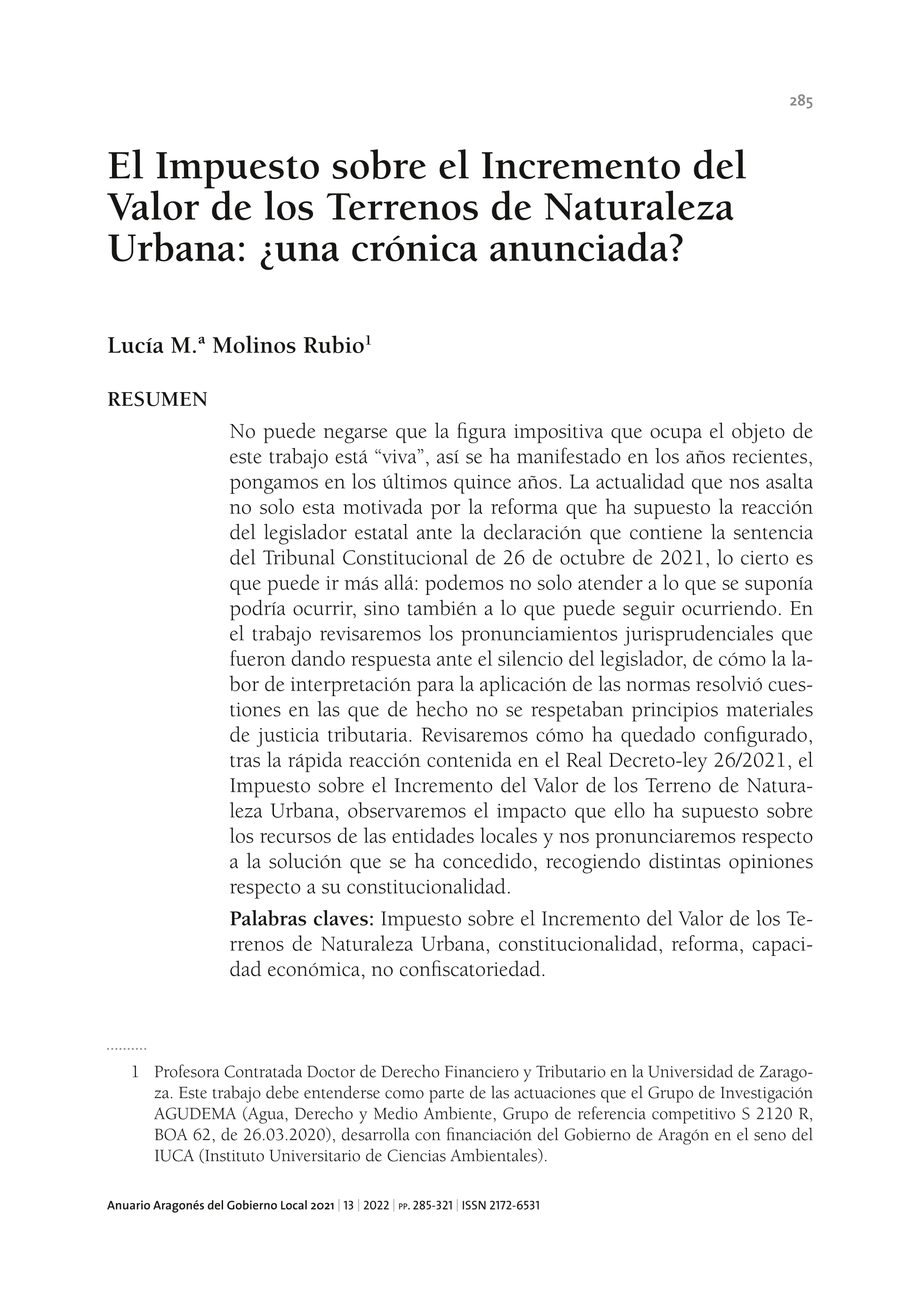 El impuesto sobre el incremento del valor de los terrenos de naturaleza urbana: ¿una crónica anunciada?