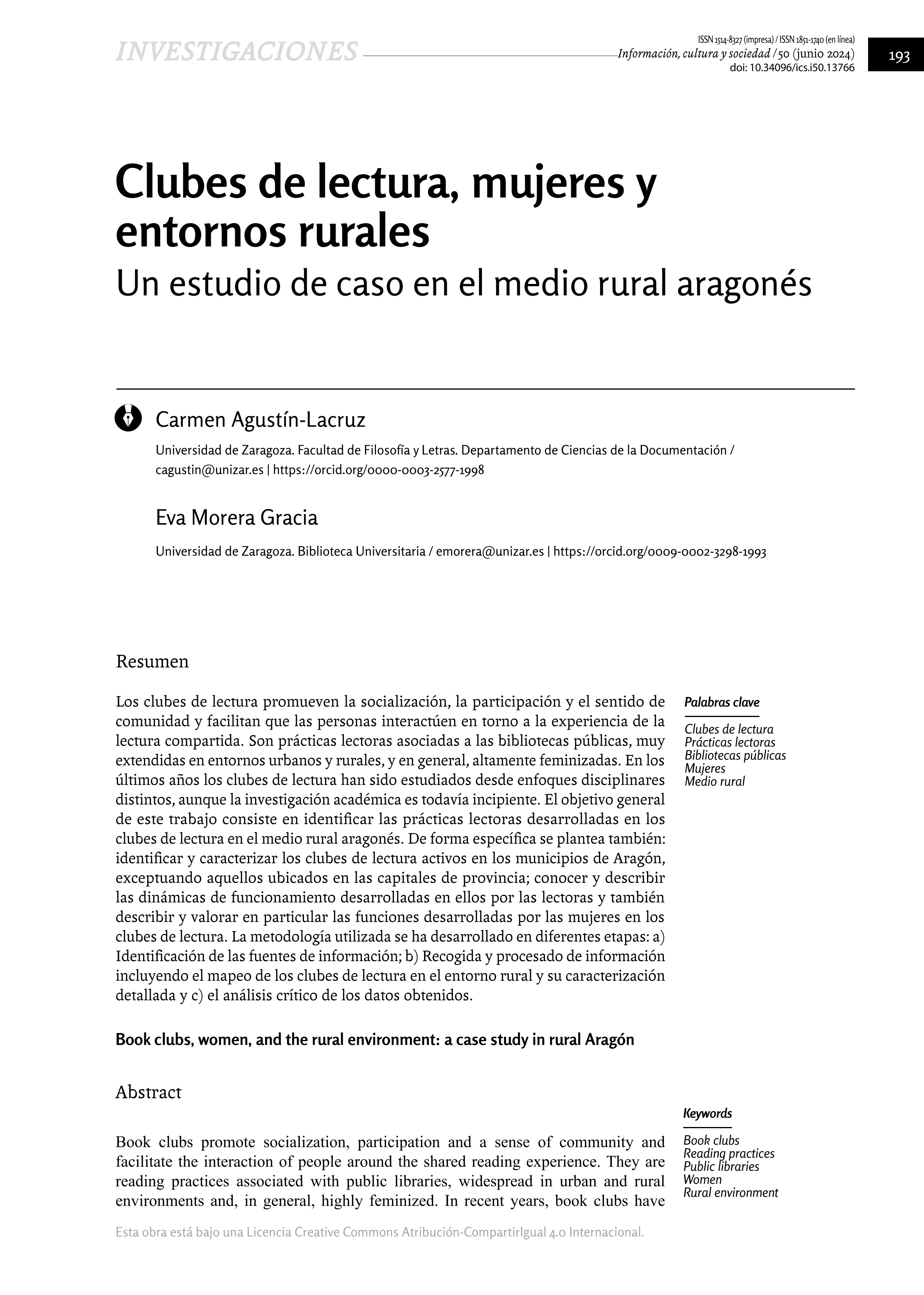 Clubes de lectura, mujeres y entornos rurales. Un estudio de caso en el medio rural aragonés