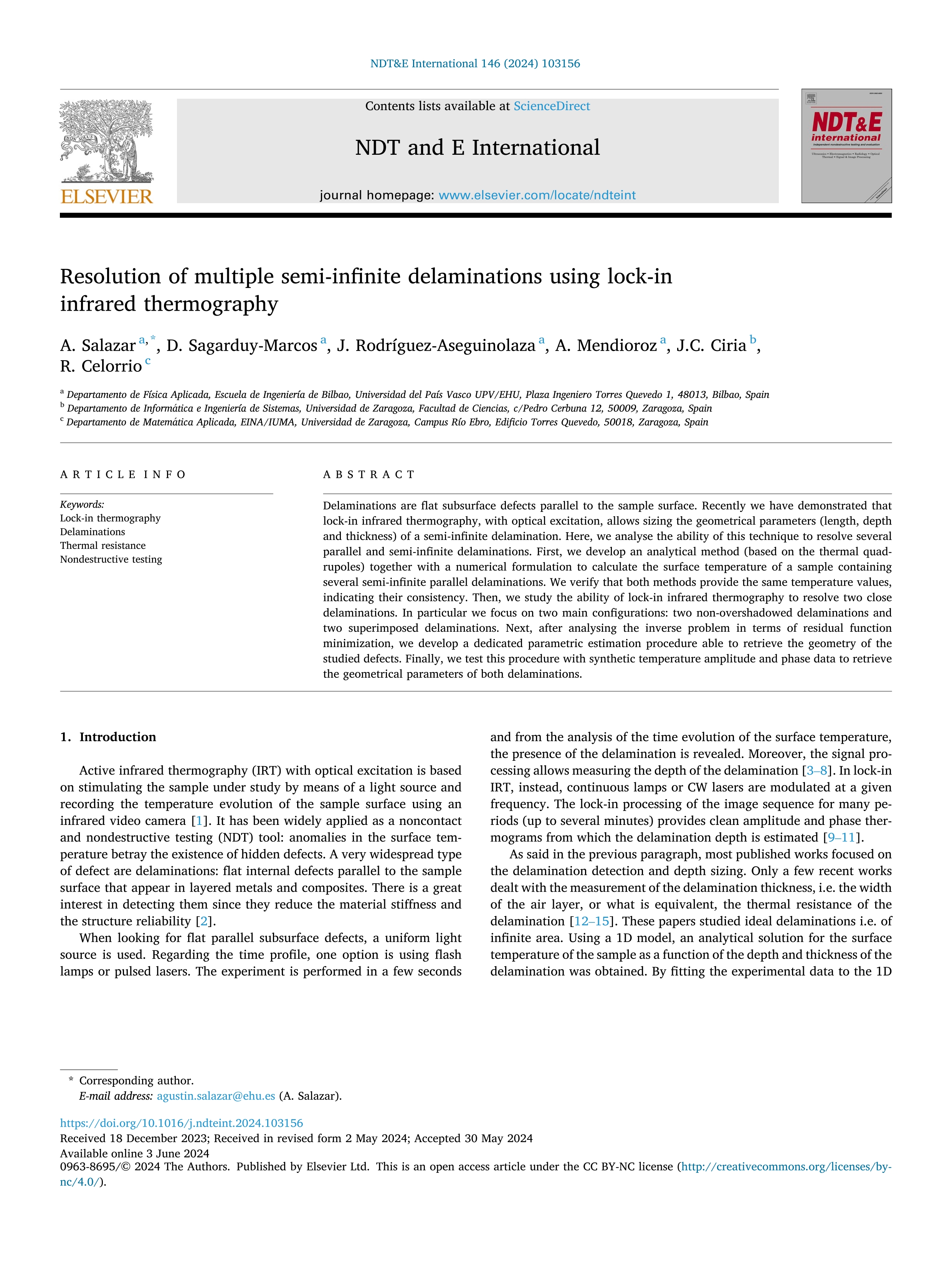 Resolution of multiple semi-infinite delaminations using lock-in infrared thermography