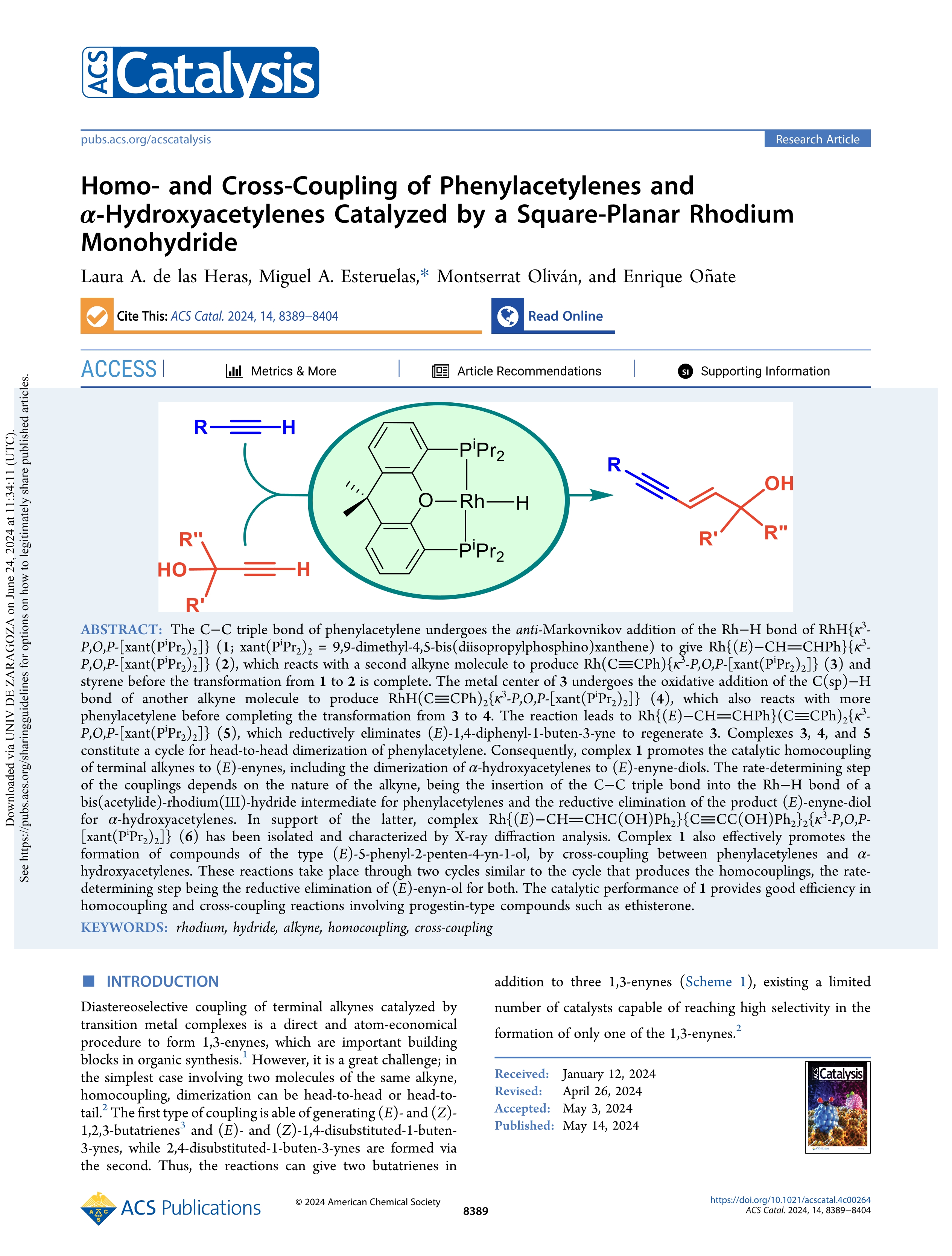 Homo- and Cross-Coupling of Phenylacetylenes and a-Hydroxyacetylenes Catalyzed by a Square-Planar Rhodium Monohydride