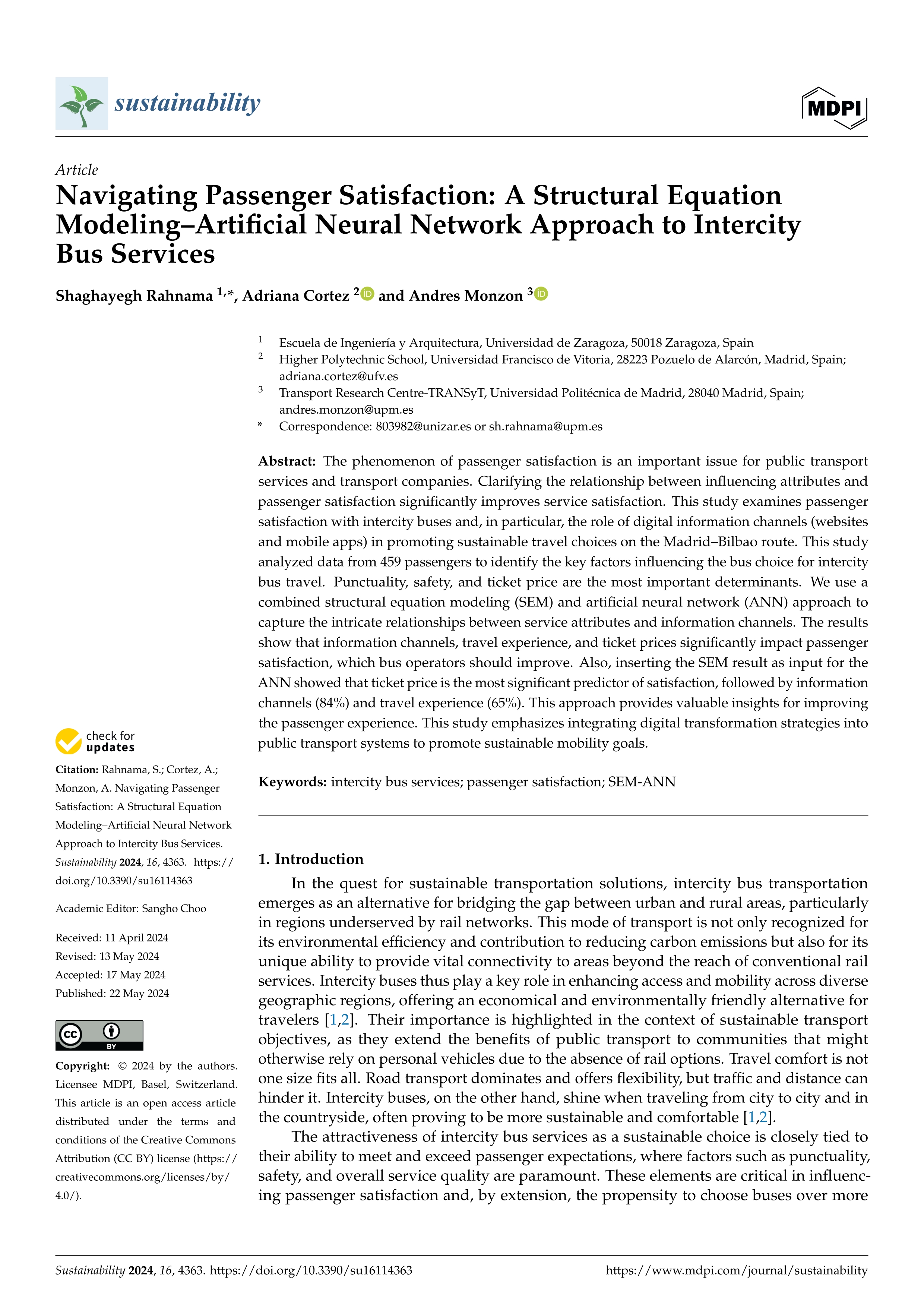 Navigating passenger satisfaction: a structural equation modeling–artificial neural network approach to intercity bus services