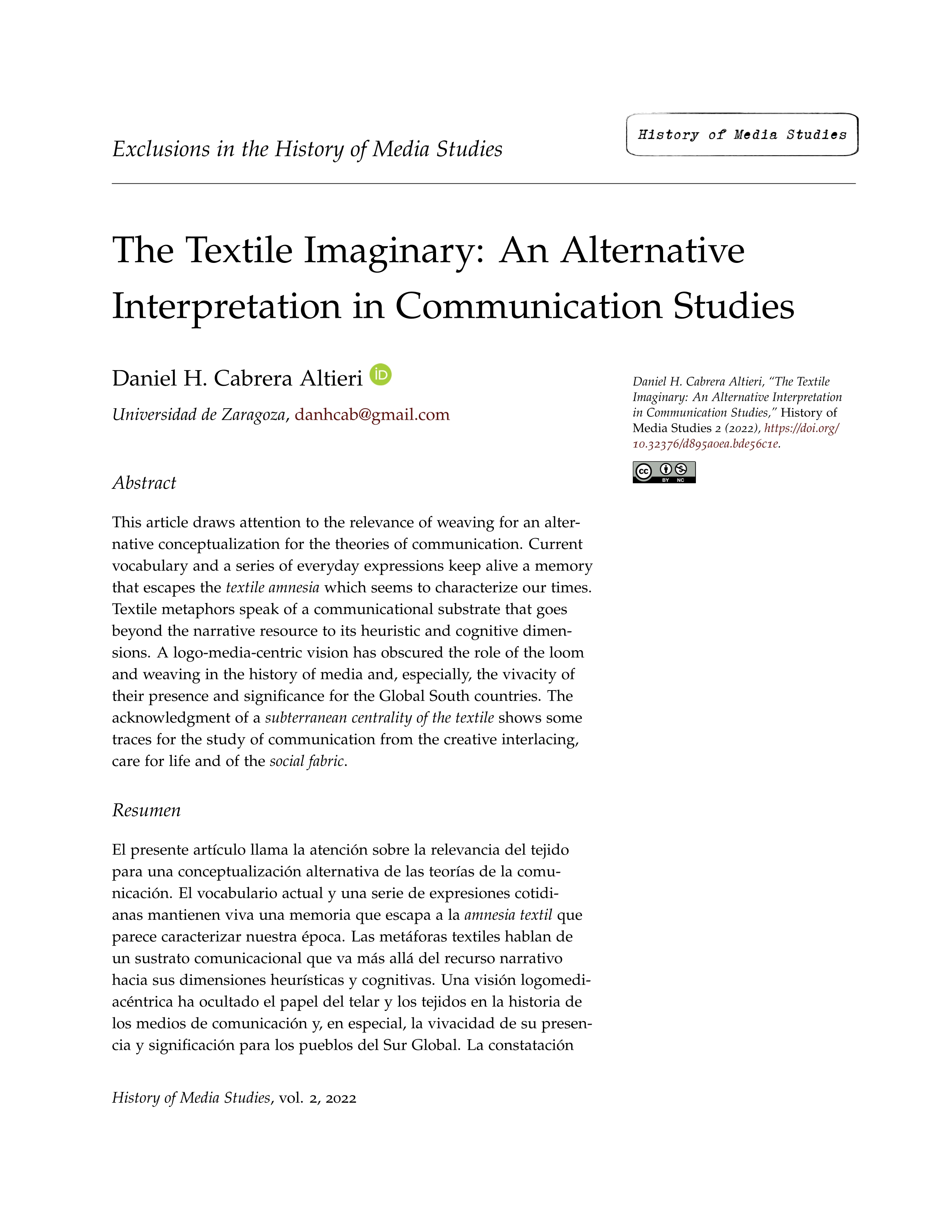 The textile imaginary: an alternative interpretation in communication studies