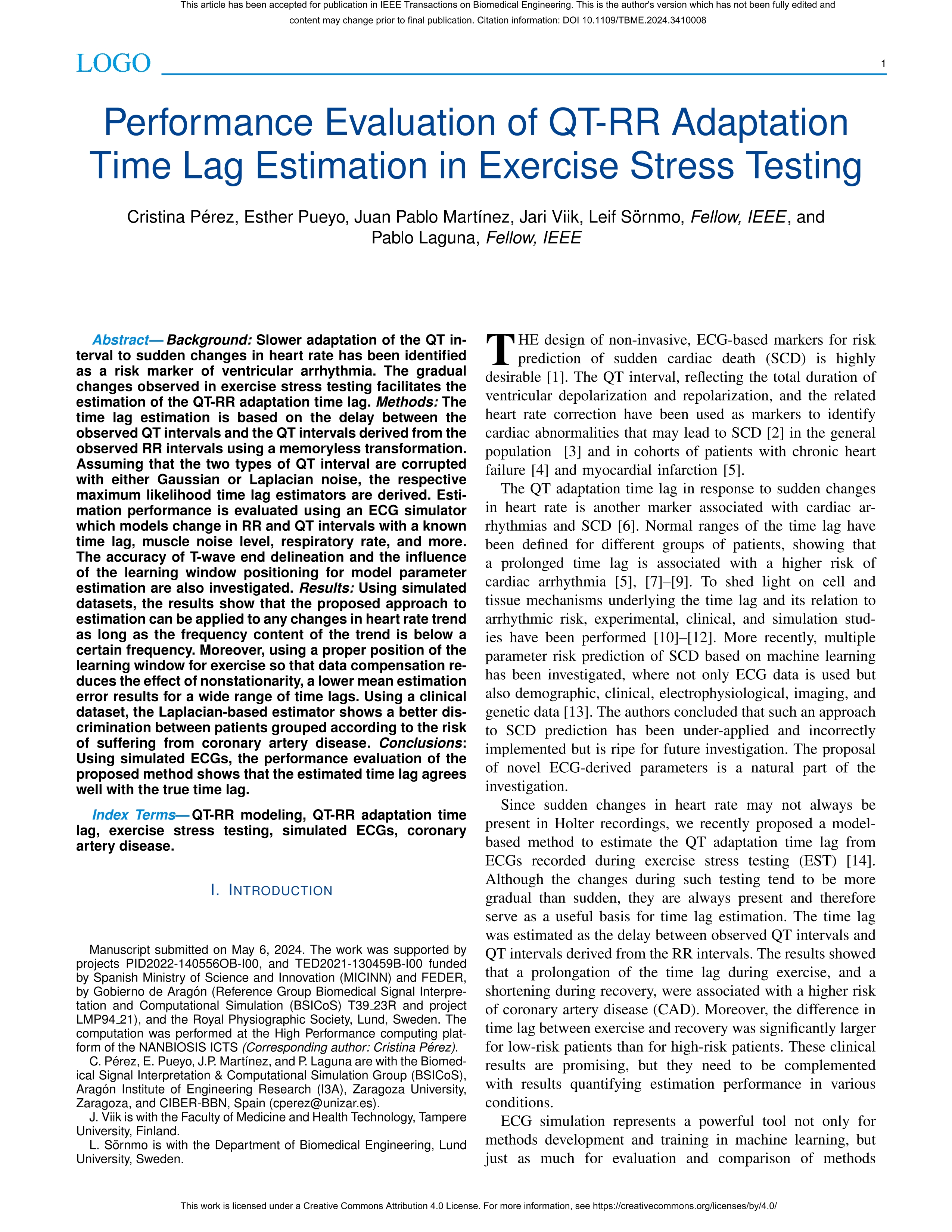 Performance evaluation of QT-RR adaptation time lag estimation in exercise stress testing