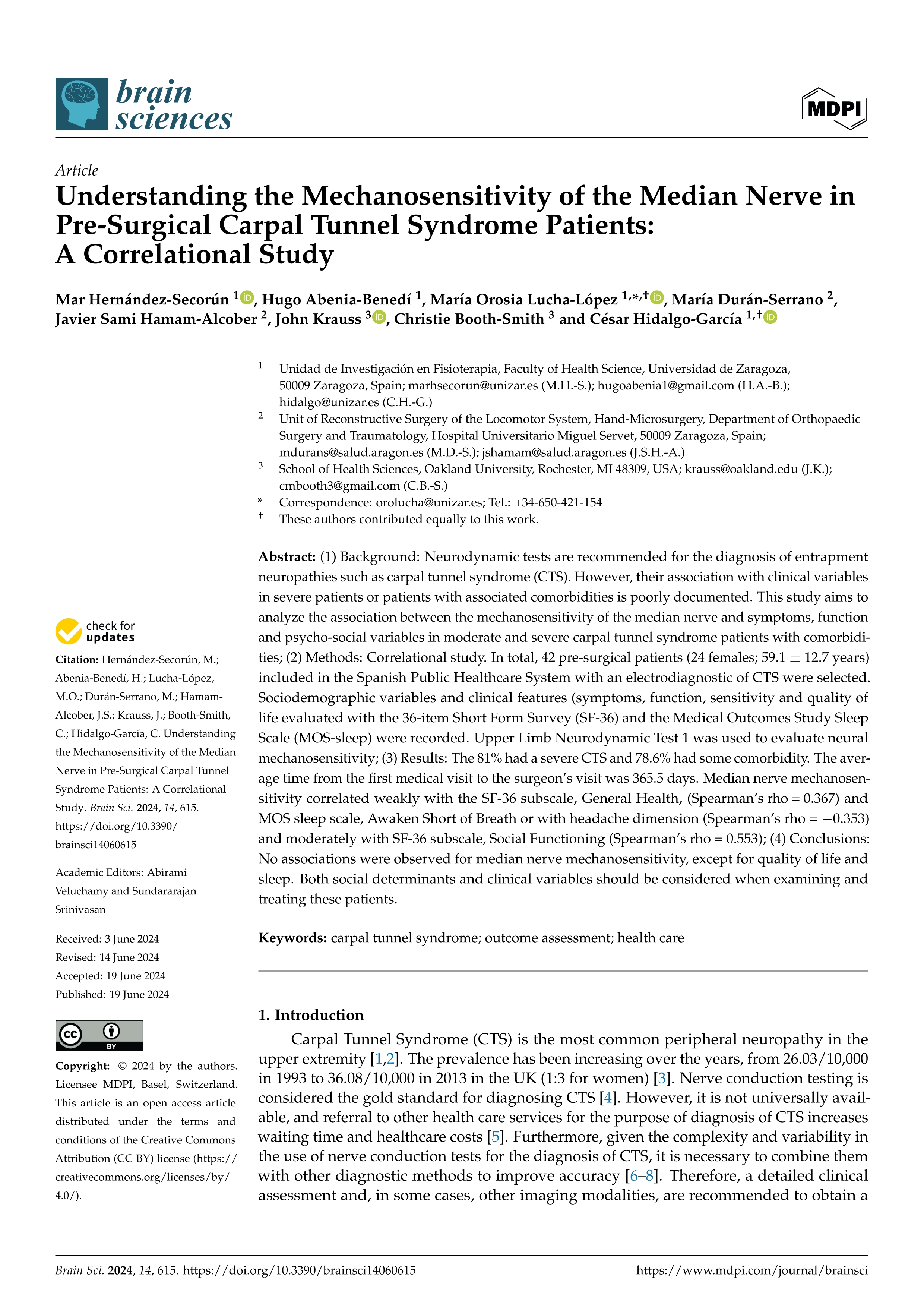 Understanding the mechanosensitivity of the median nerve in pre-surgical carpal tunnel syndrome patients: a correlational study