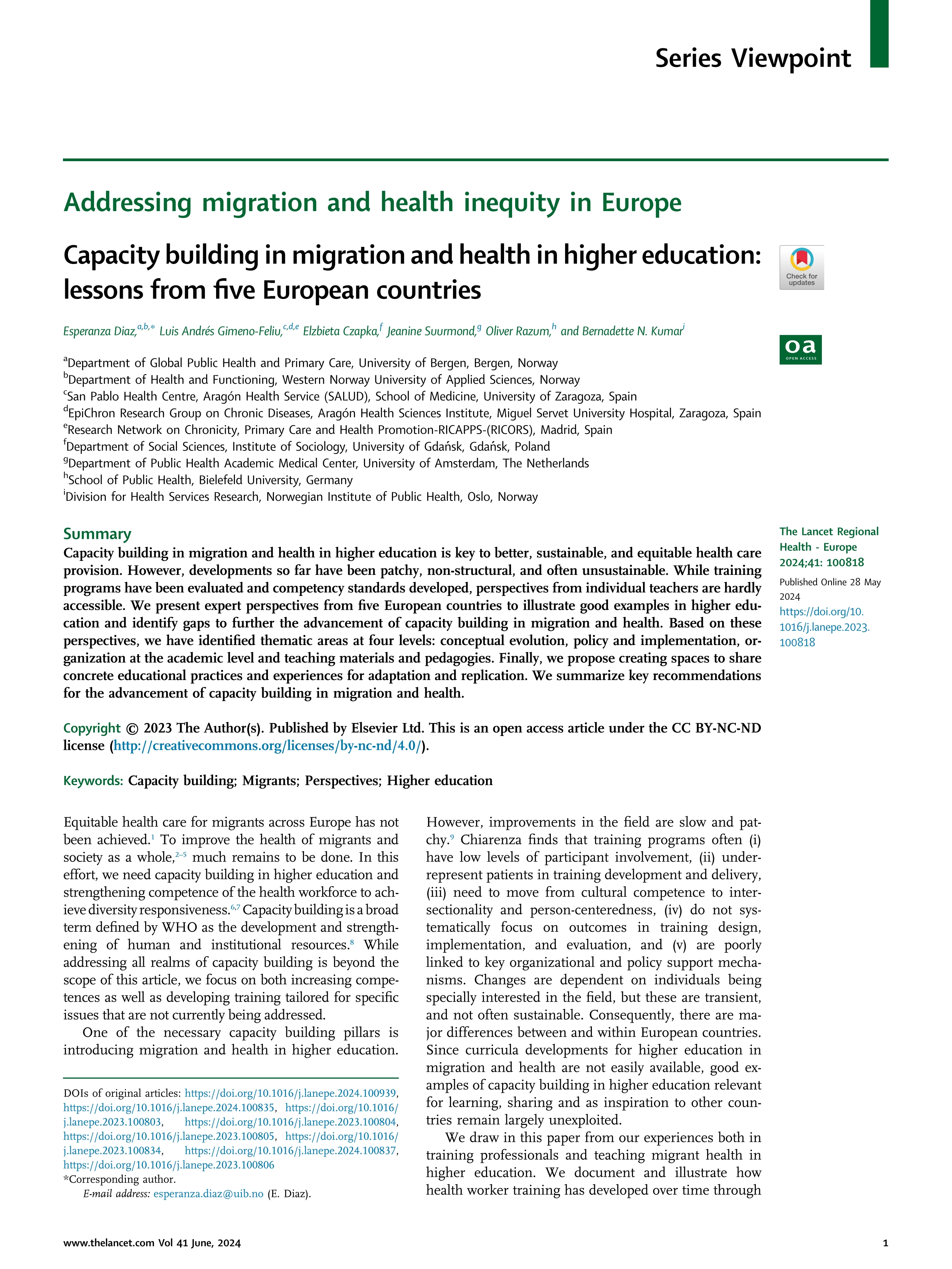 Capacity building in migration and health in higher education: lessons from five European countries