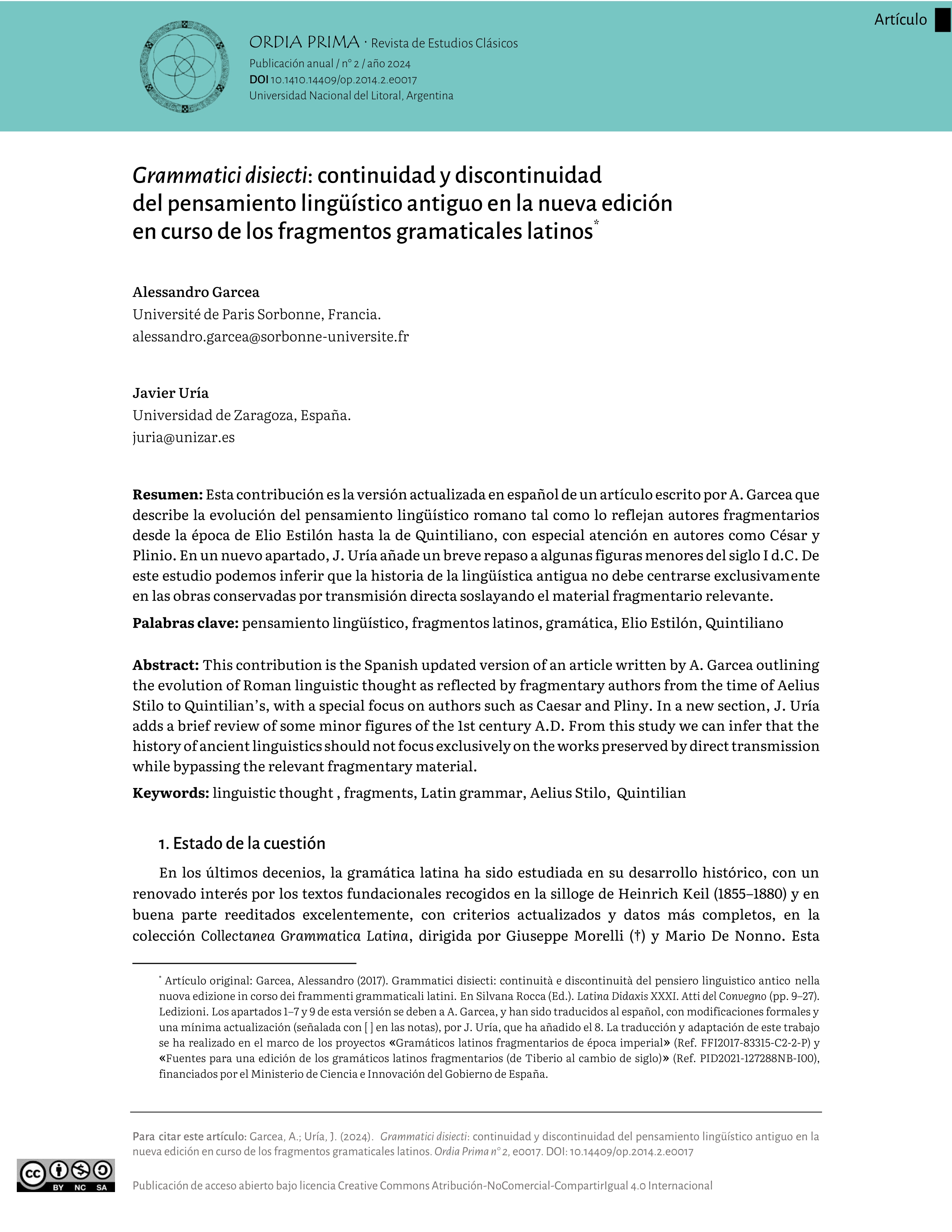 Grammatici disiecti: continuidad y discontinuidad del pensamiento lingüístico antiguo en la nueva edición en curso de los fragmentos gramaticales latinos