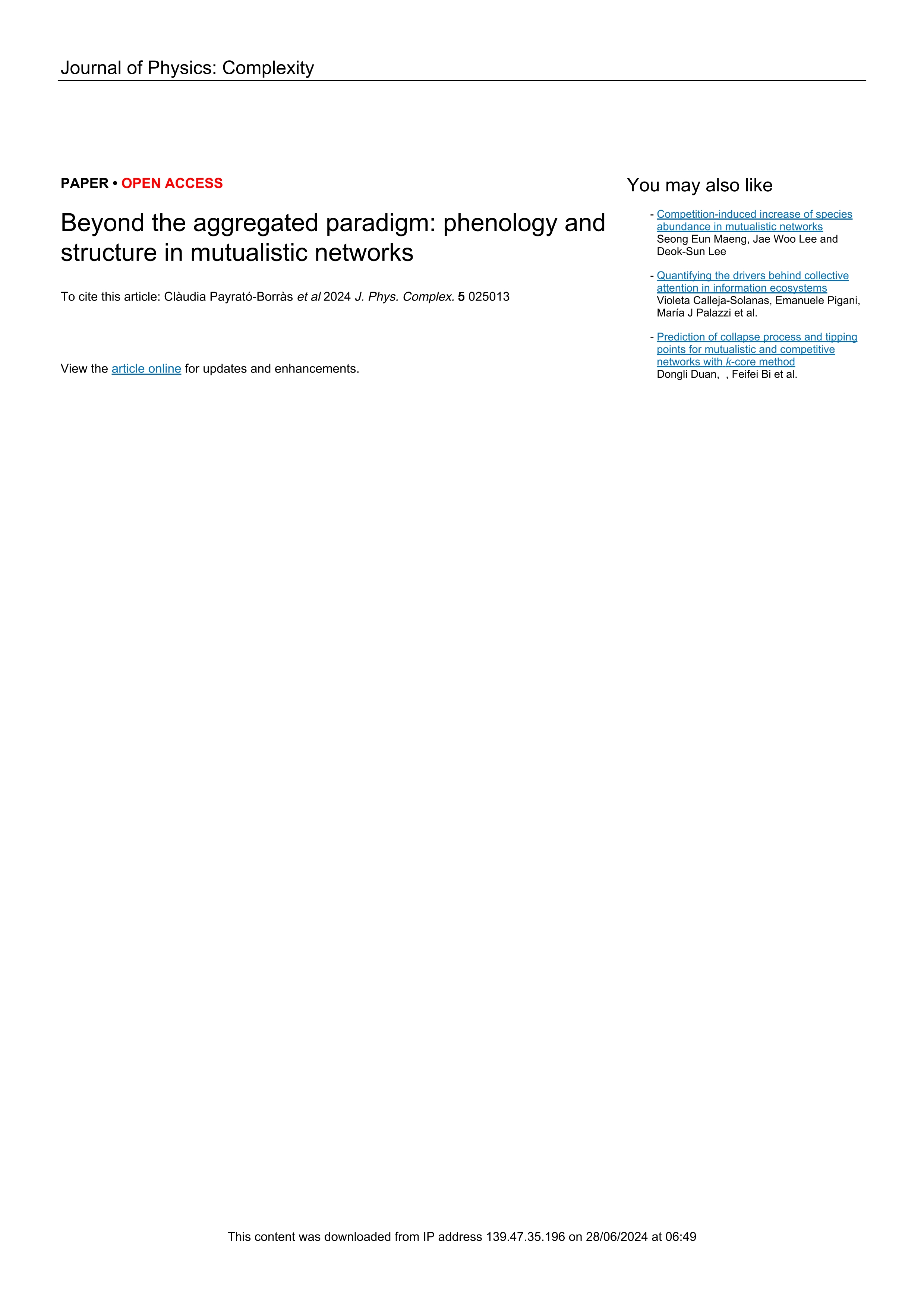 Beyond the aggregated paradigm: phenology and structure in mutualistic networks