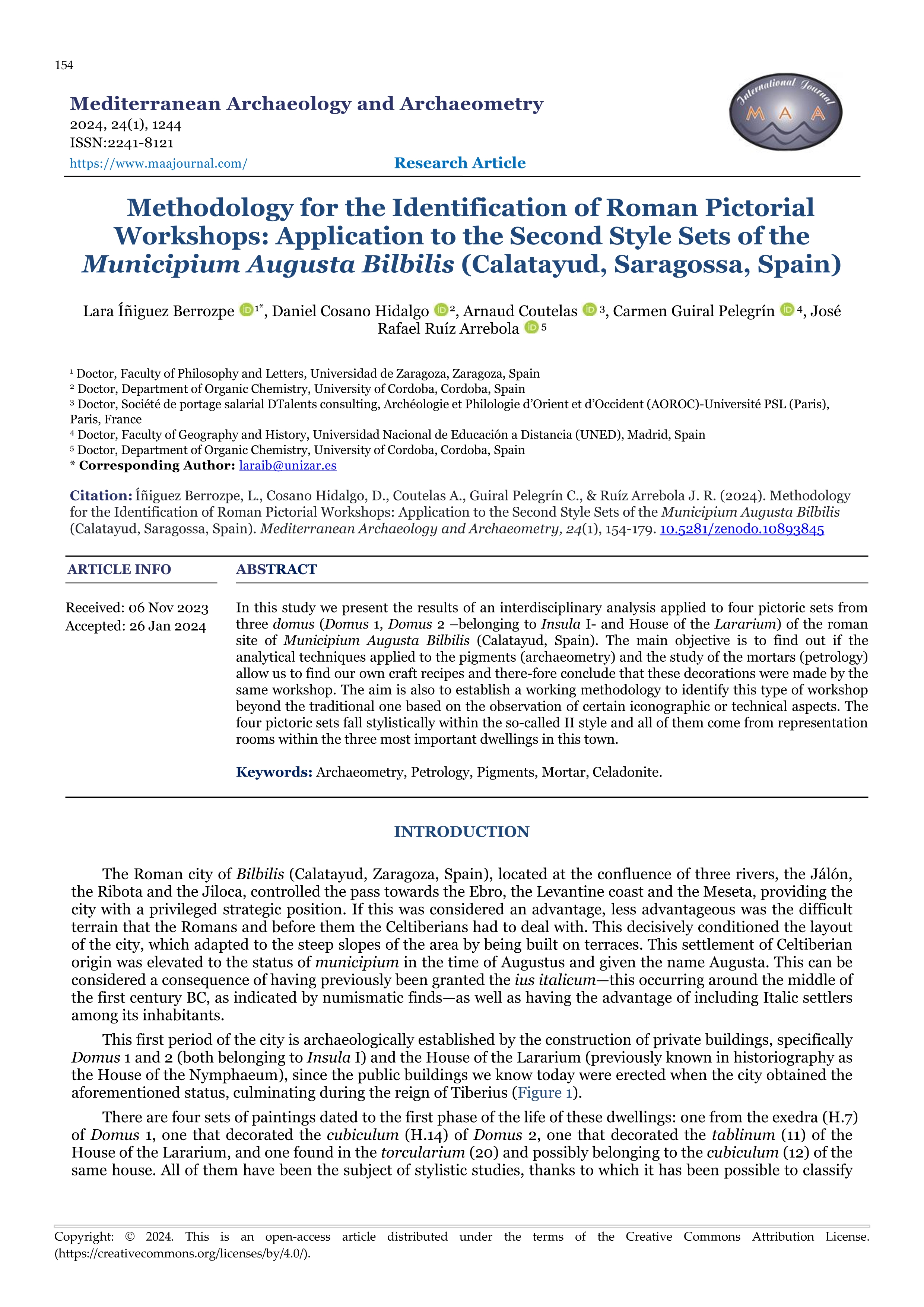 Methodology for the identification of Roman pictorial workshops: application to the second style sets of the municipium Augusta Bilbilis (Calatayud, Saragossa, Spain)