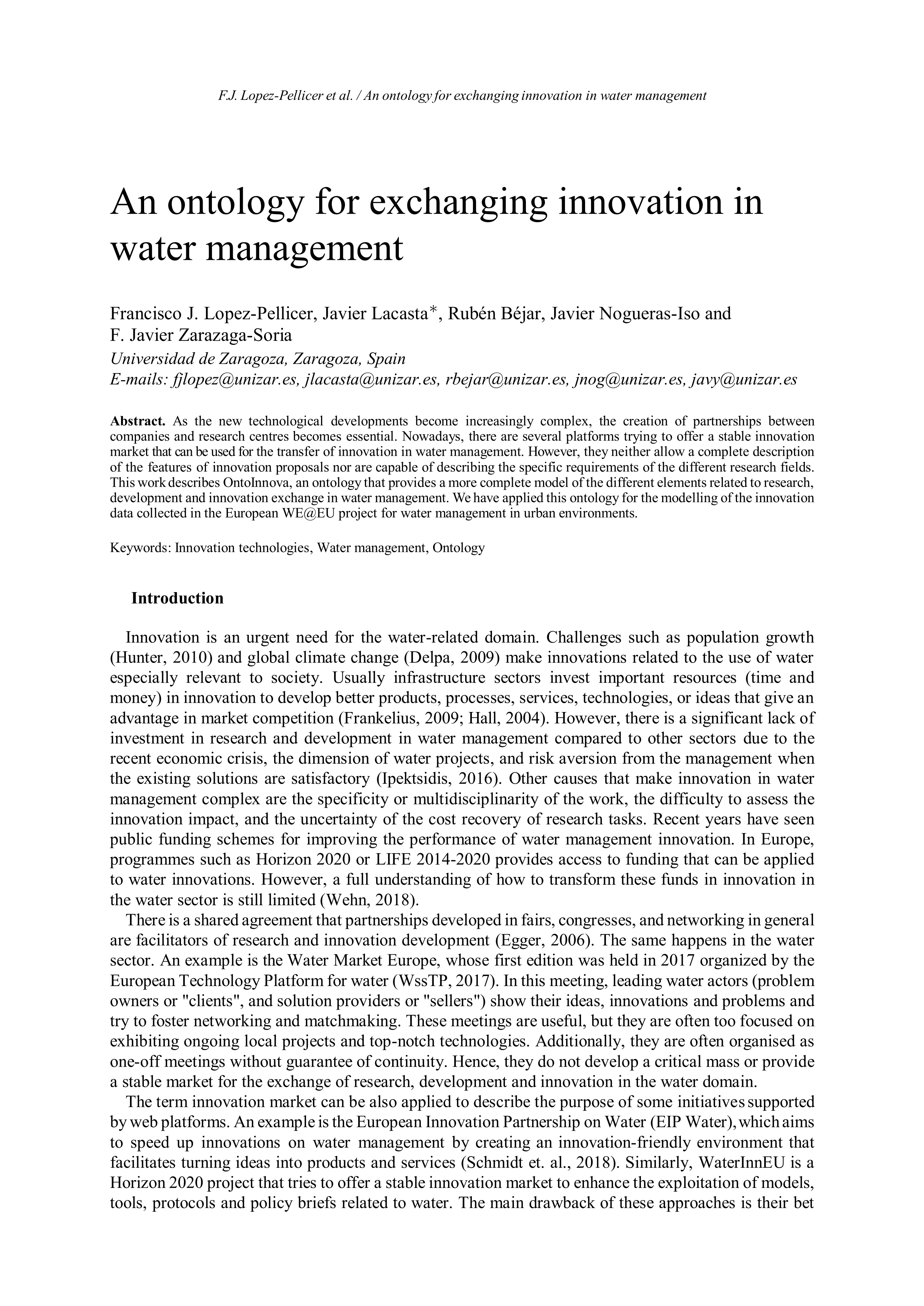 An ontology for exchanging innovation in water management